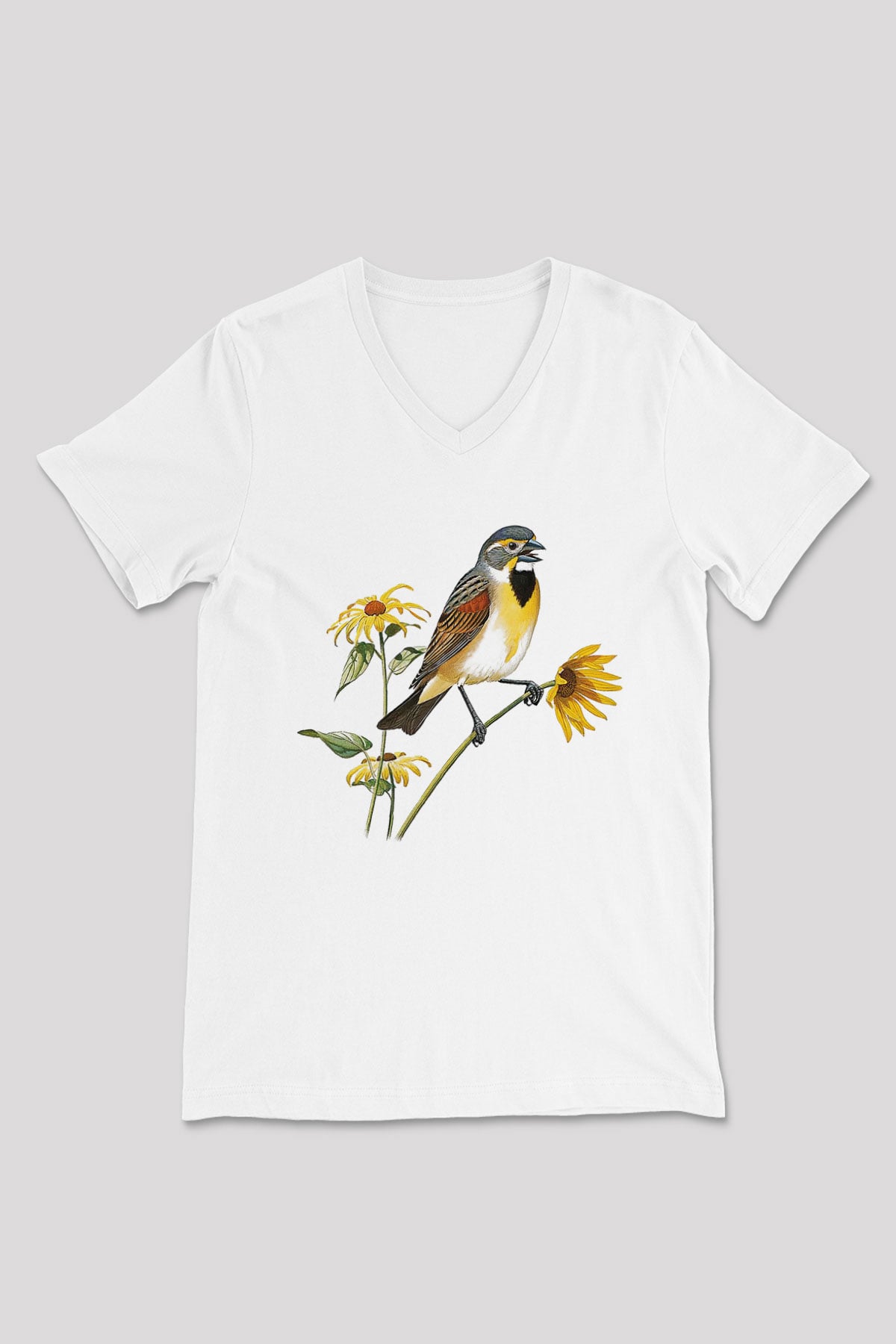 Kuş Beyaz Unisex V Yaka Tişört T-Shirt