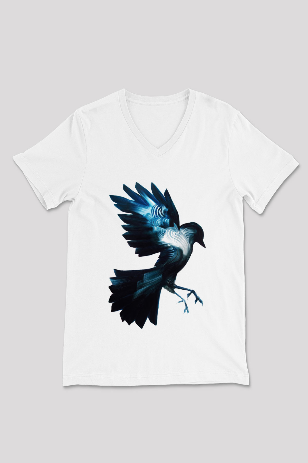 Kuş Beyaz Unisex V Yaka Tişört T-Shirt