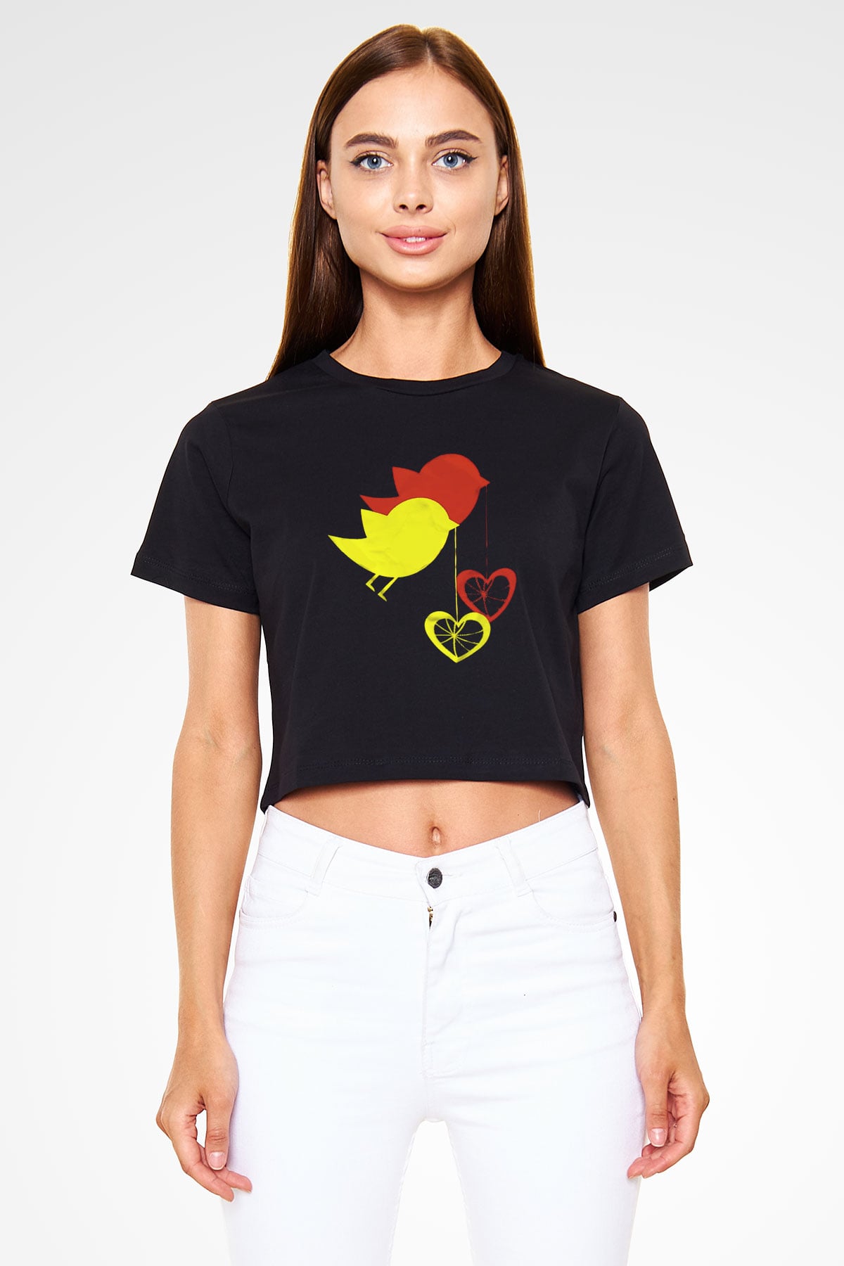 Kuş Siyah Crop Top Tişört