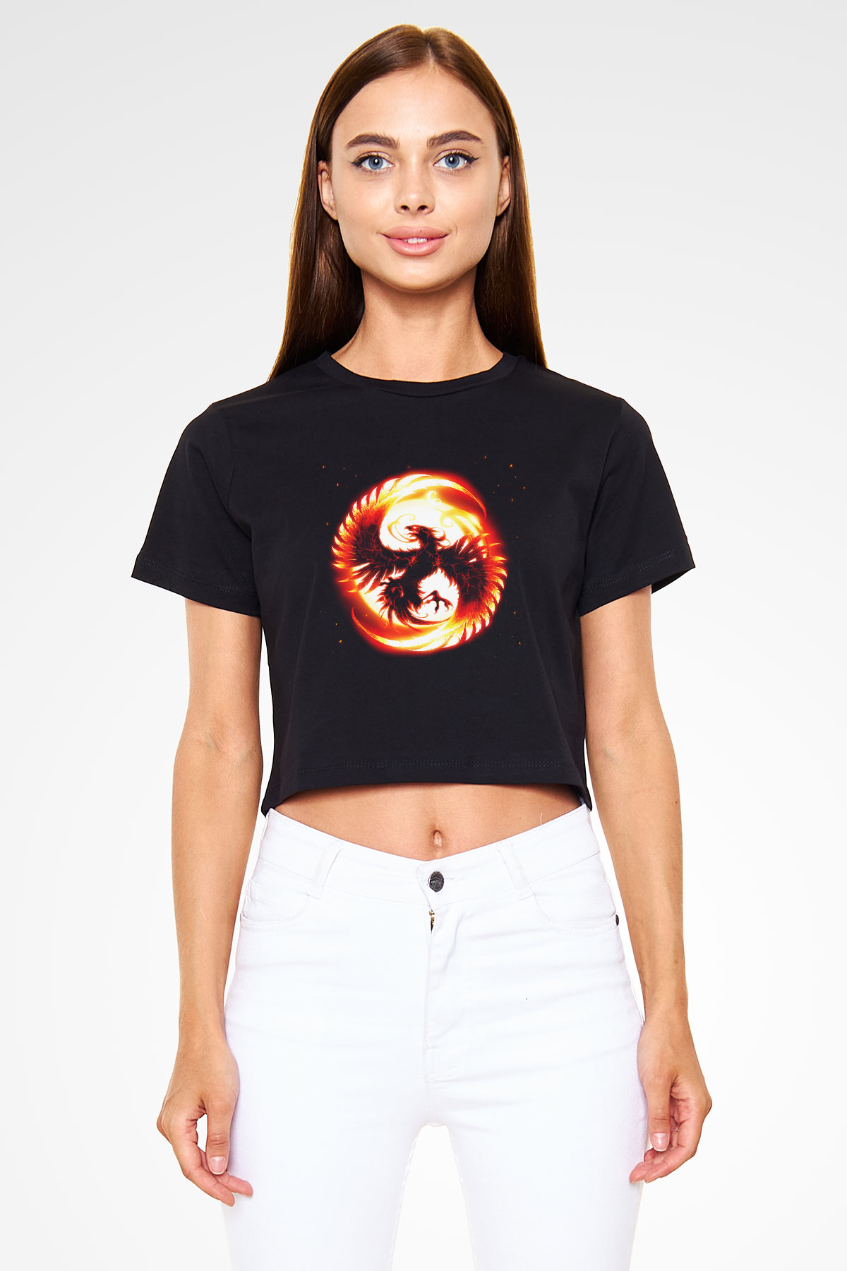 Kuş Siyah Crop Top Tişört
