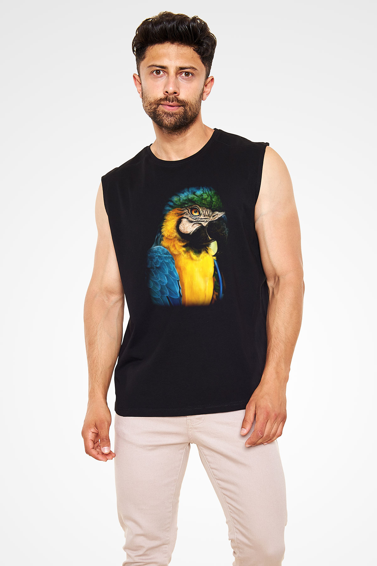 Kuş Siyah Unisex Kolsuz Tişört