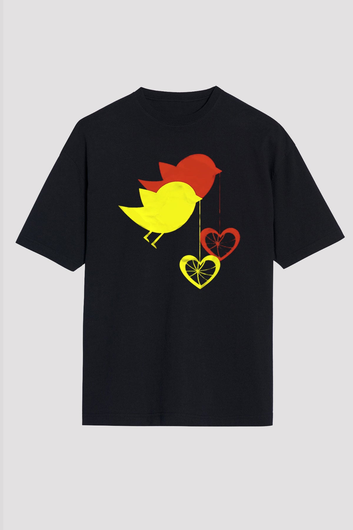 Kuş Siyah Unisex Oversize Tişört T-Shirt
