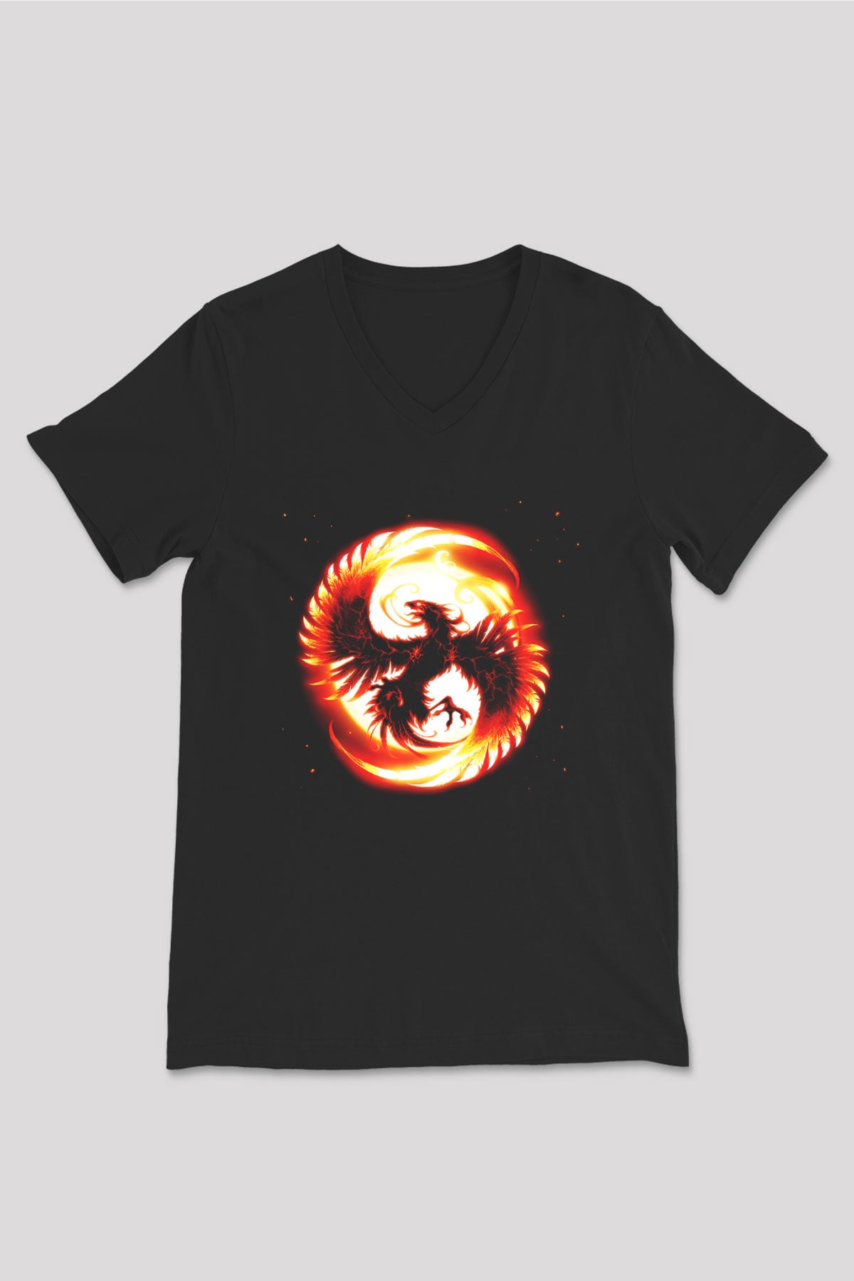 Kuş Siyah Unisex V Yaka Tişört T-Shirt