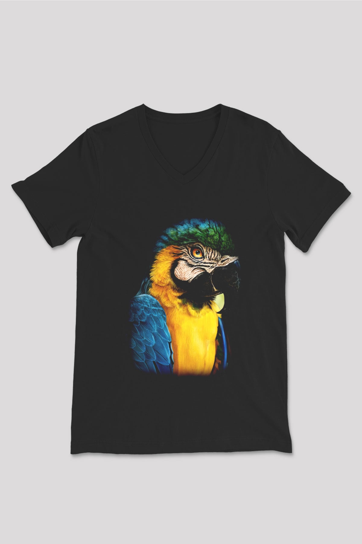 Kuş Siyah Unisex V Yaka Tişört T-Shirt
