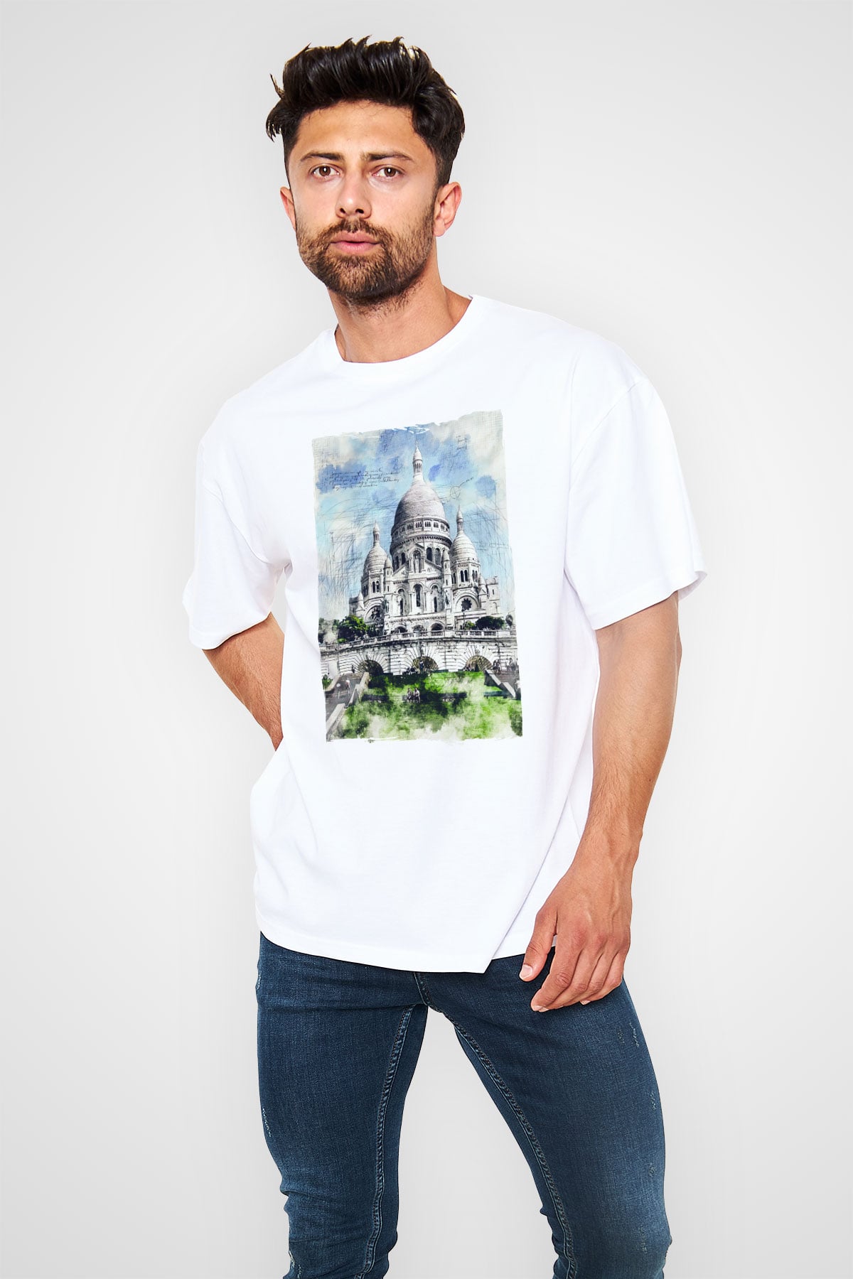 Kutsal Kalp Bazilikası Beyaz Oversize Tişört Oversize T-shirt - TişörtFabrikası