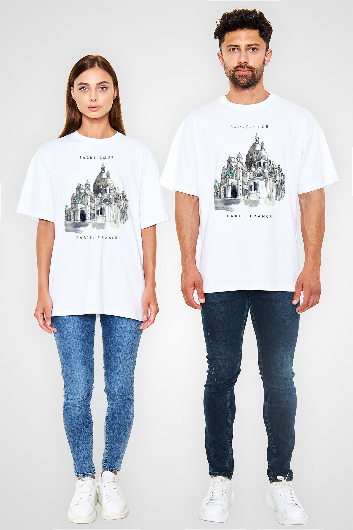 Kutsal Kalp Bazilikası Beyaz Oversize Tişört Oversize T-shirt - TişörtFabrikası