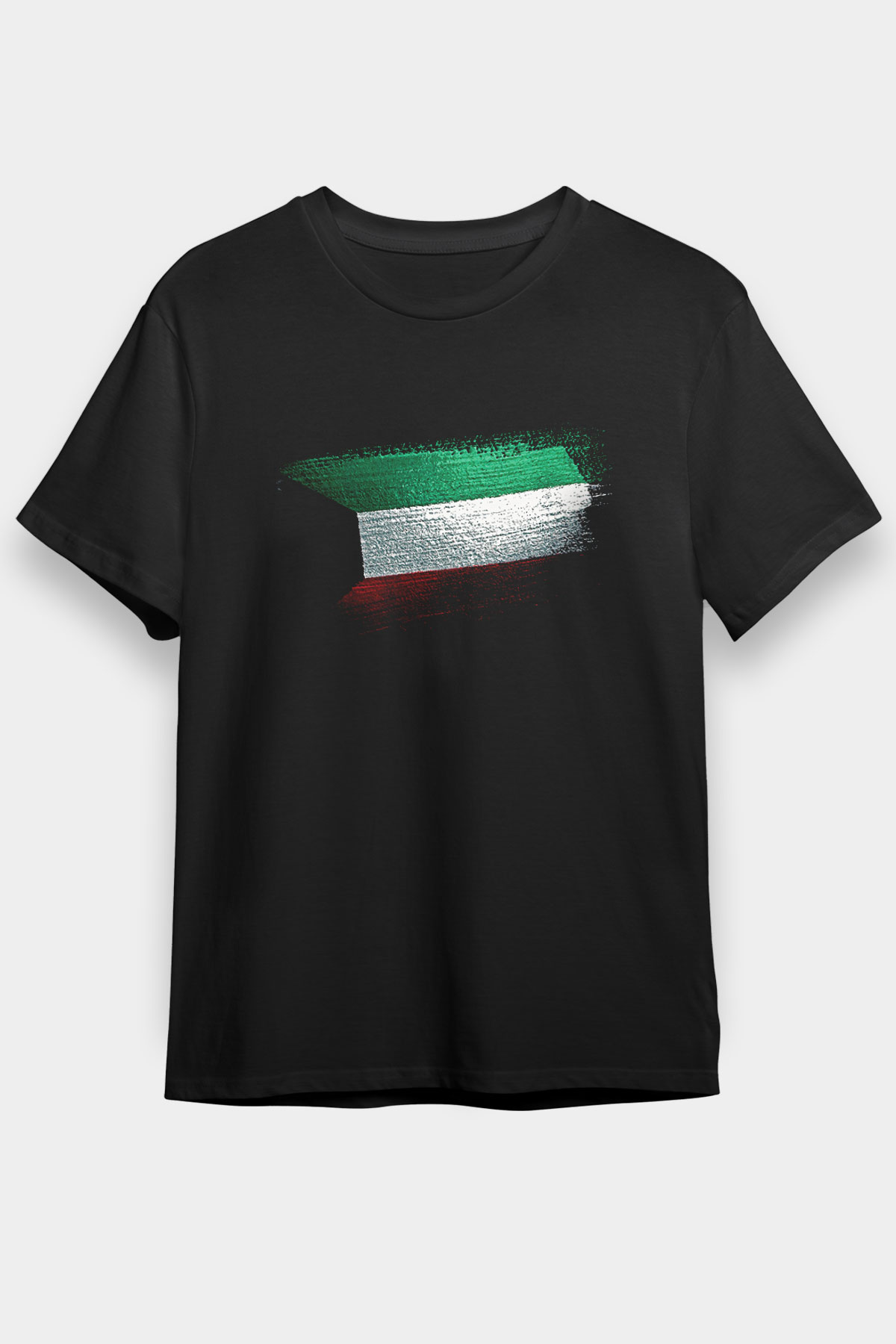 Kuveyt - Kuwait Bayrağı Baskılı Unisex Siyah Tişört