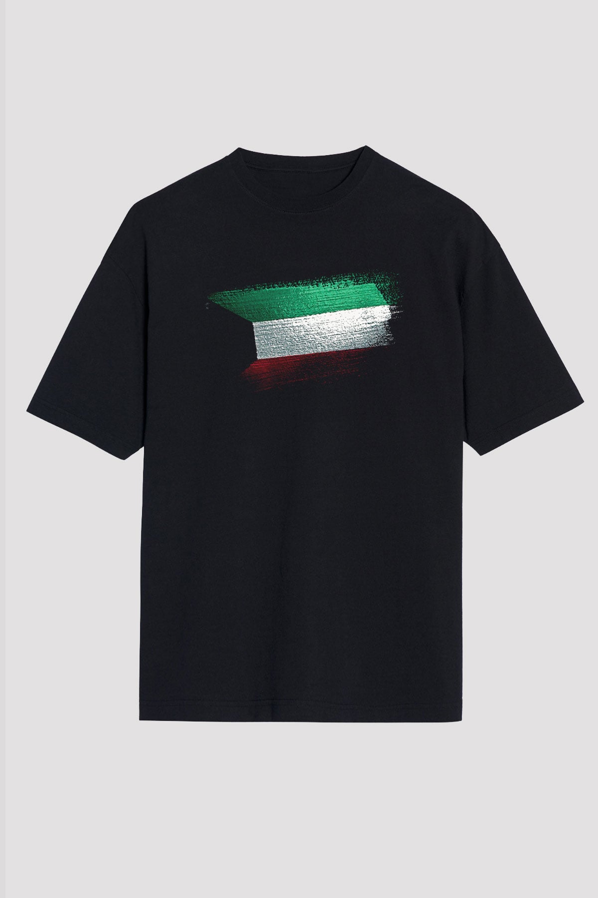 Kuveyt - Kuwait Bayrağı Baskılı Unisex Siyah Oversize Tişört