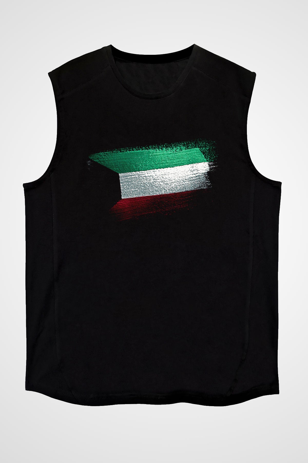 Kuveyt - Kuwait Bayrağı Baskılı Unisex Siyah Kolsuz Tişört
