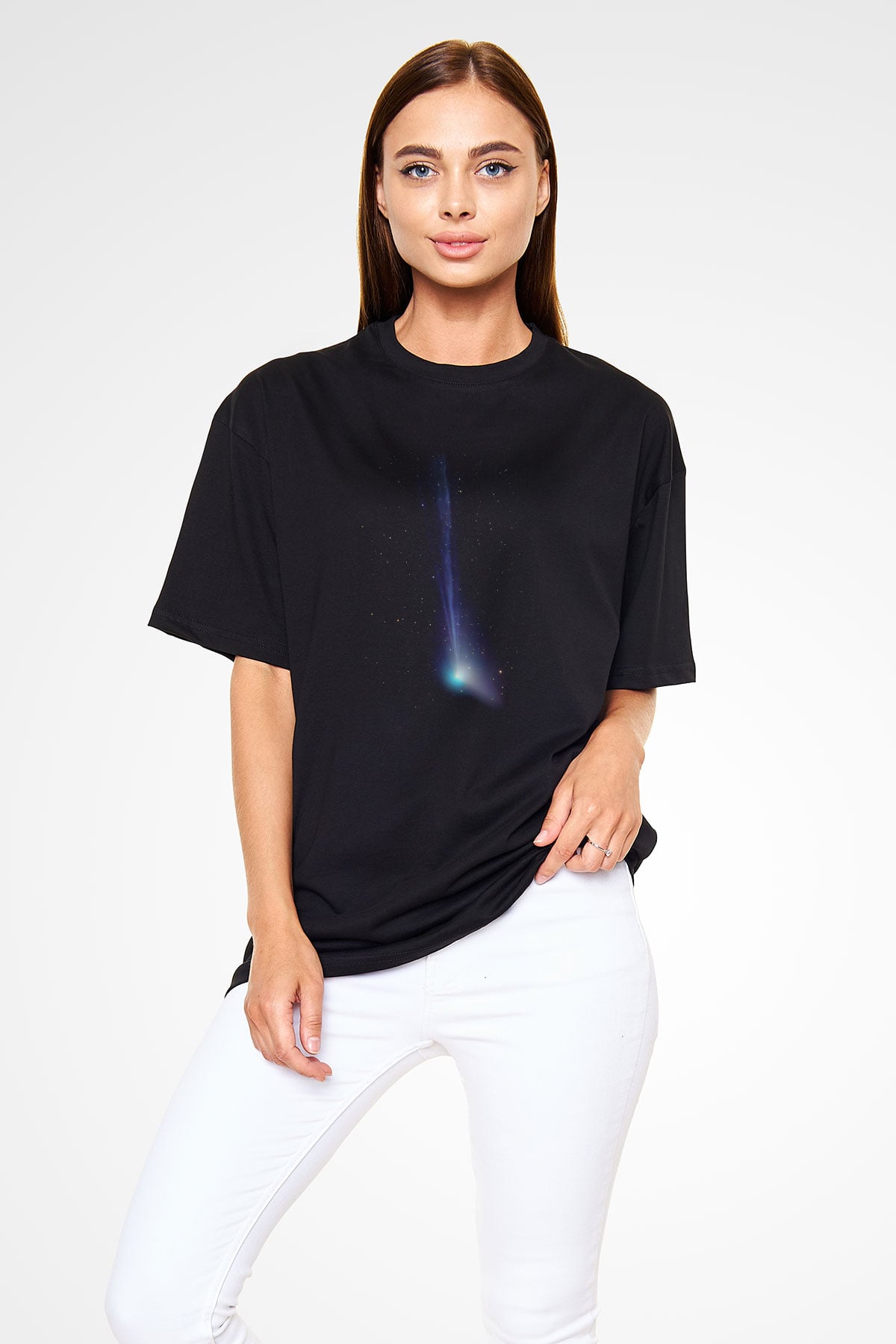 Kuyruklu yıldız Siyah Oversize Tişört Oversize T-shirt - TişörtFabrikası