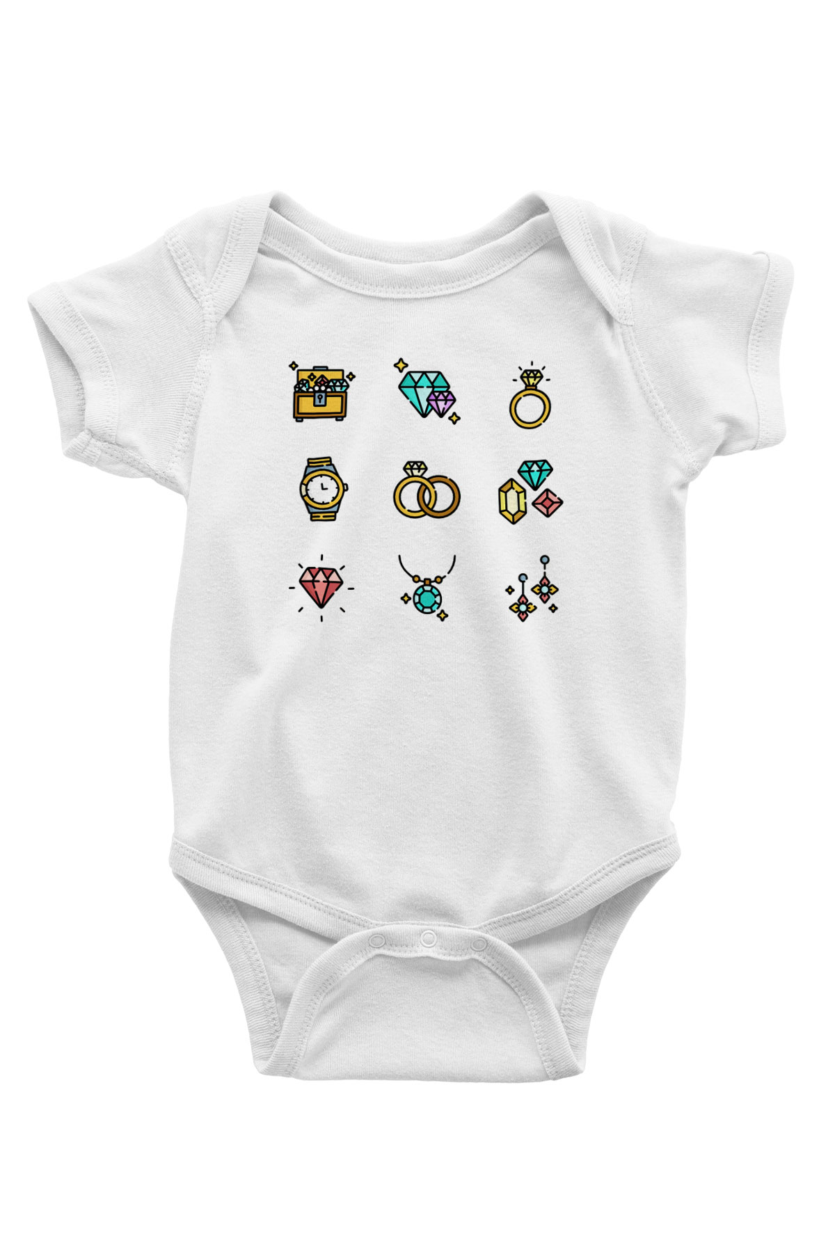 Kuyumcu Baskılı Beyaz Unisex Bebek Body - Zıbın