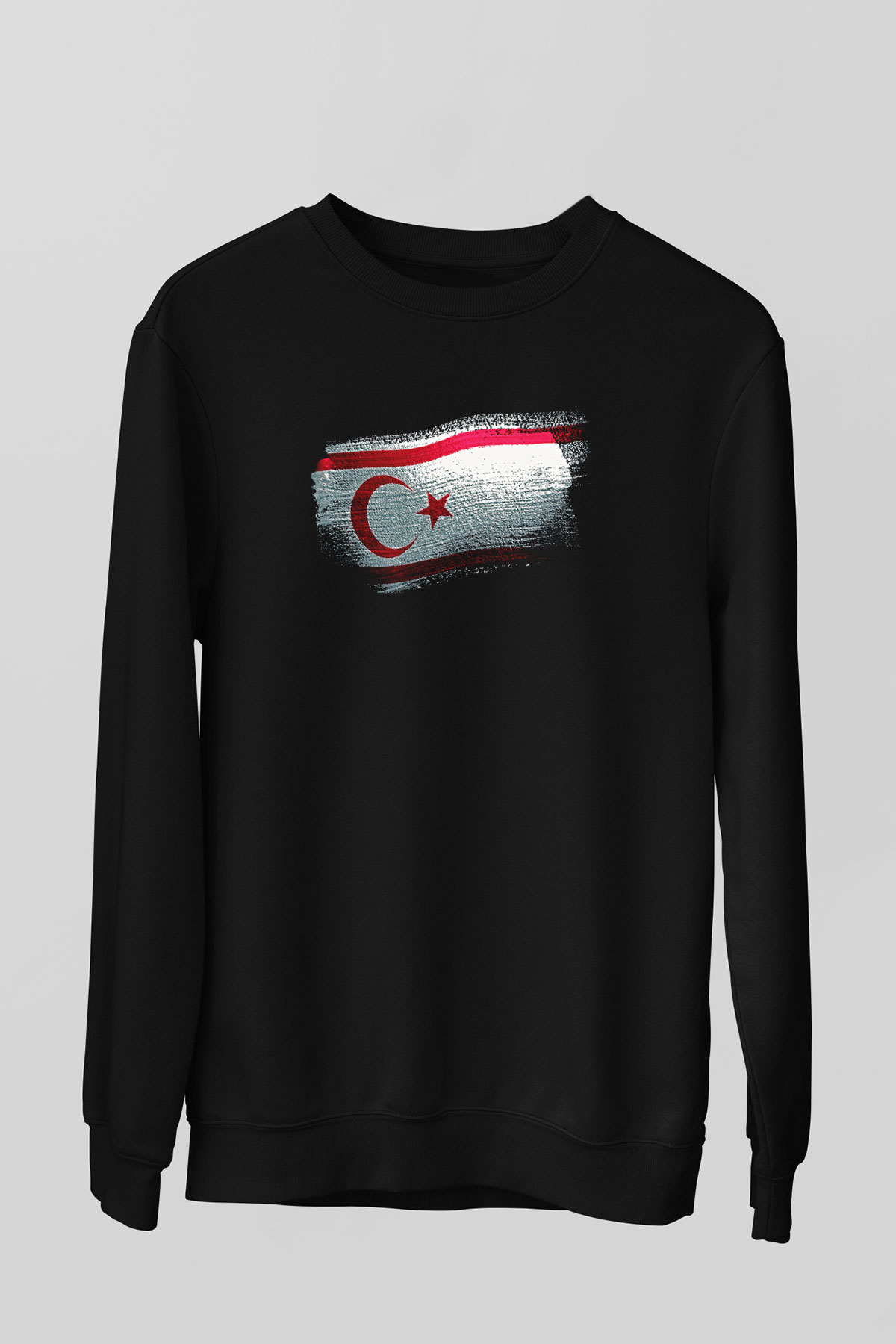 Kuzey Kıbrıs Türk Cumhuriyeti - Northern Cyprus Bayrağı Baskılı Unisex Siyah Sweatshirt