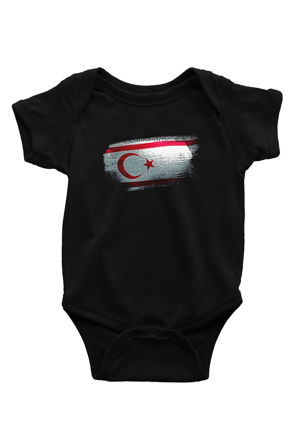 Kuzey Kıbrıs Türk Cumhuriyeti - Northern Cyprus Bayrağı Baskılı Unisex Siyah Bebek Body - Zıbın