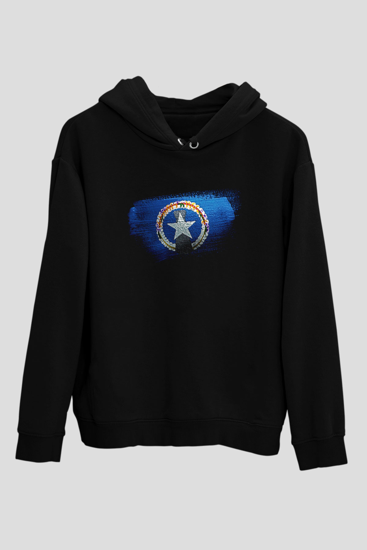 Kuzey Mariana Adaları - Northern Mariana Islands Bayrağı Baskılı Unisex Siyah Kapüşonlu Sweatshirt