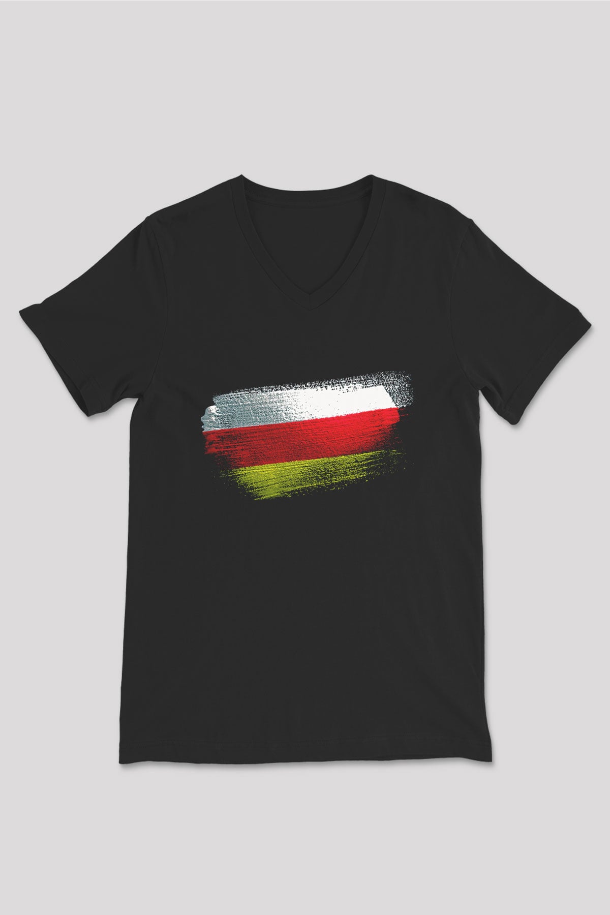 Kuzey Osetya Alanya - North Ossetia–Alania Bayrağı Baskılı Unisex Siyah V Yaka Tişört