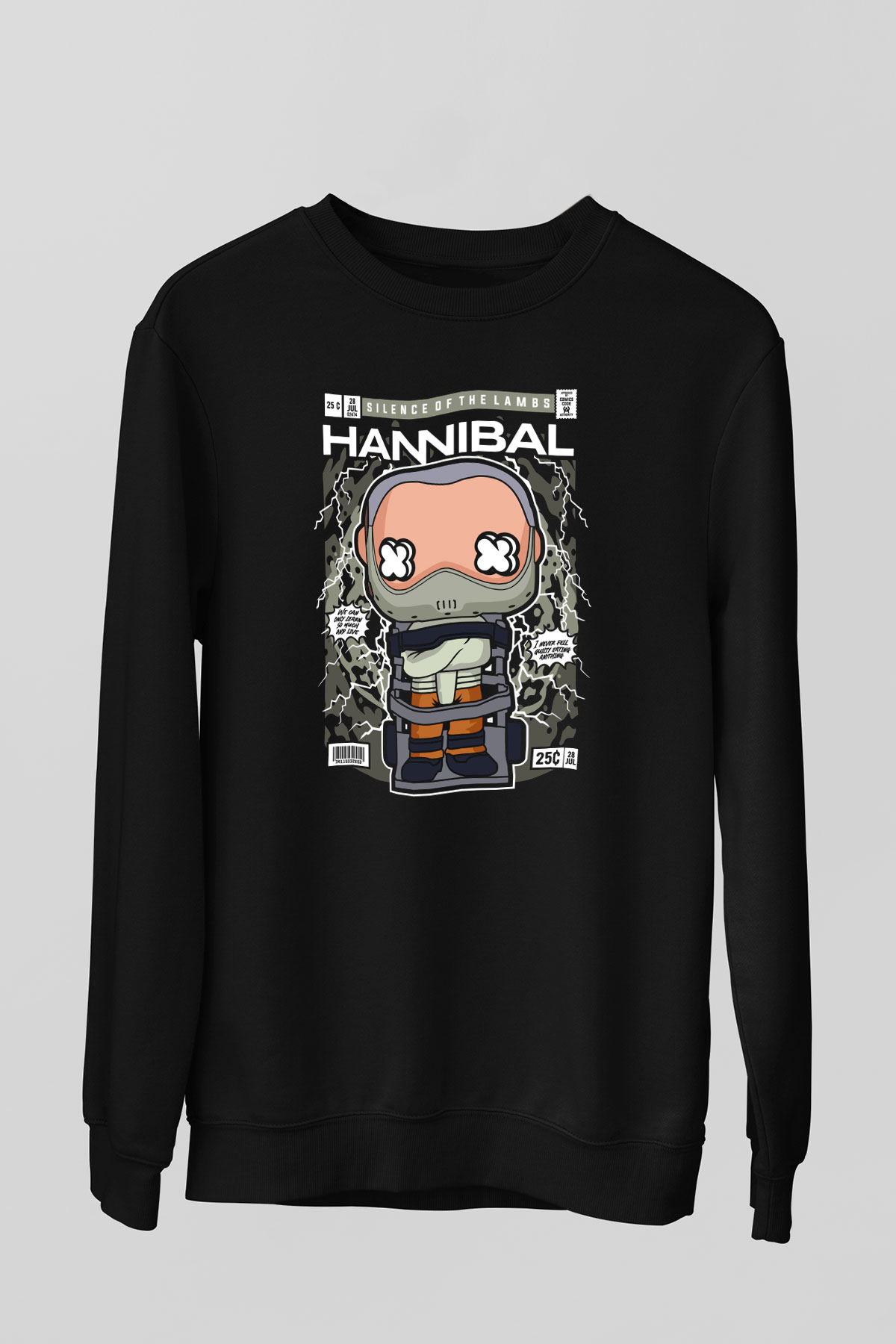 Kuzuların Sessizliği Baskılı Unisex Siyah Sweatshirt