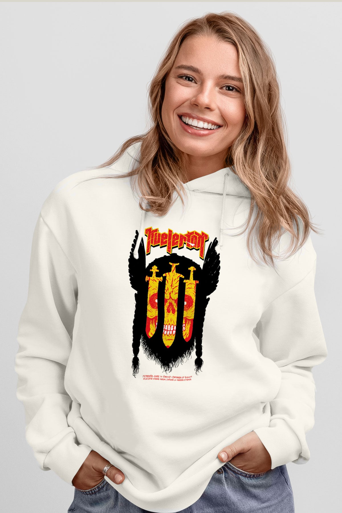Kvelertak Beyaz Unisex Kapşonlu Sweatshirt
