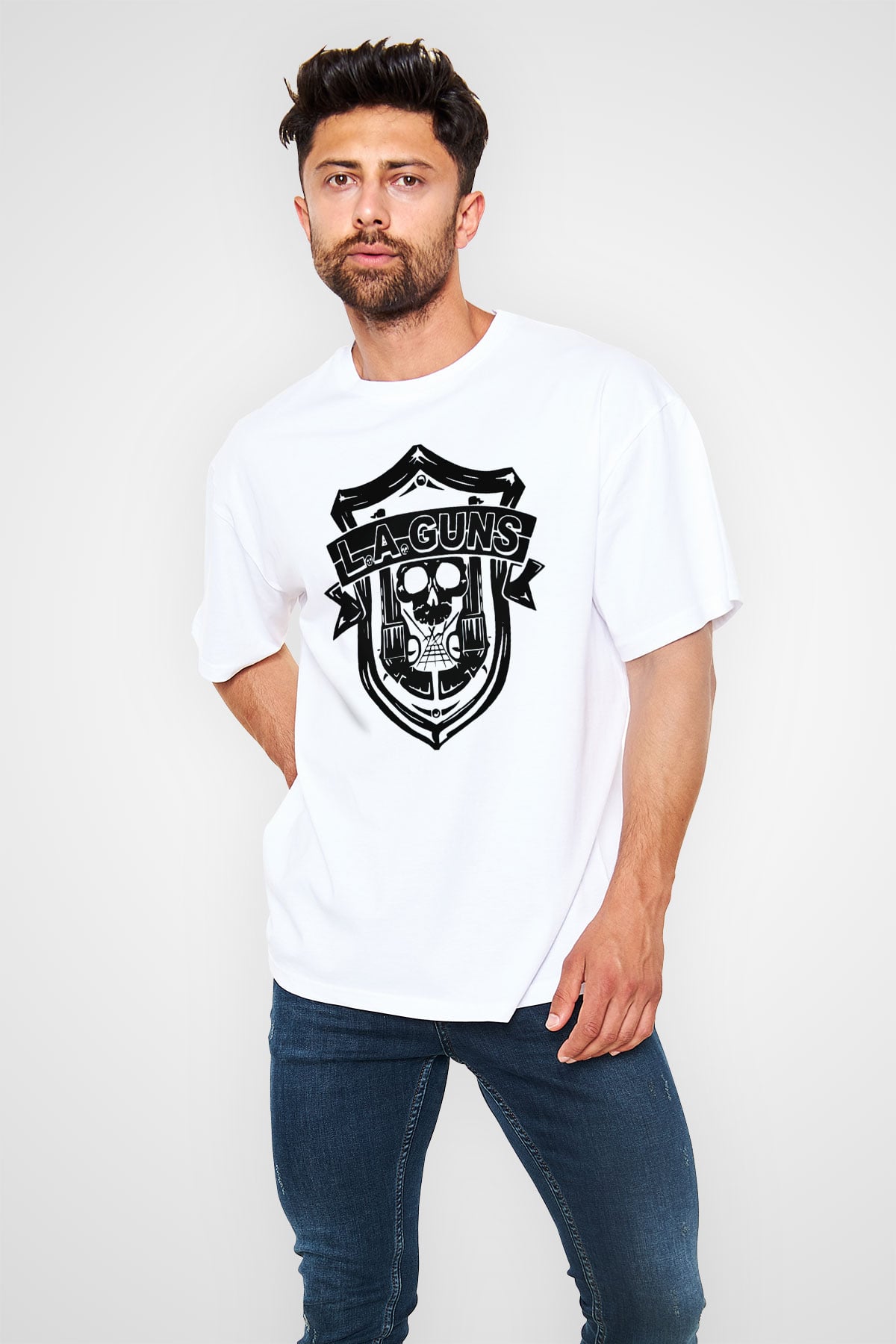 L.A. Guns Beyaz Oversize Tişört Oversize T-shirt - TişörtFabrikası