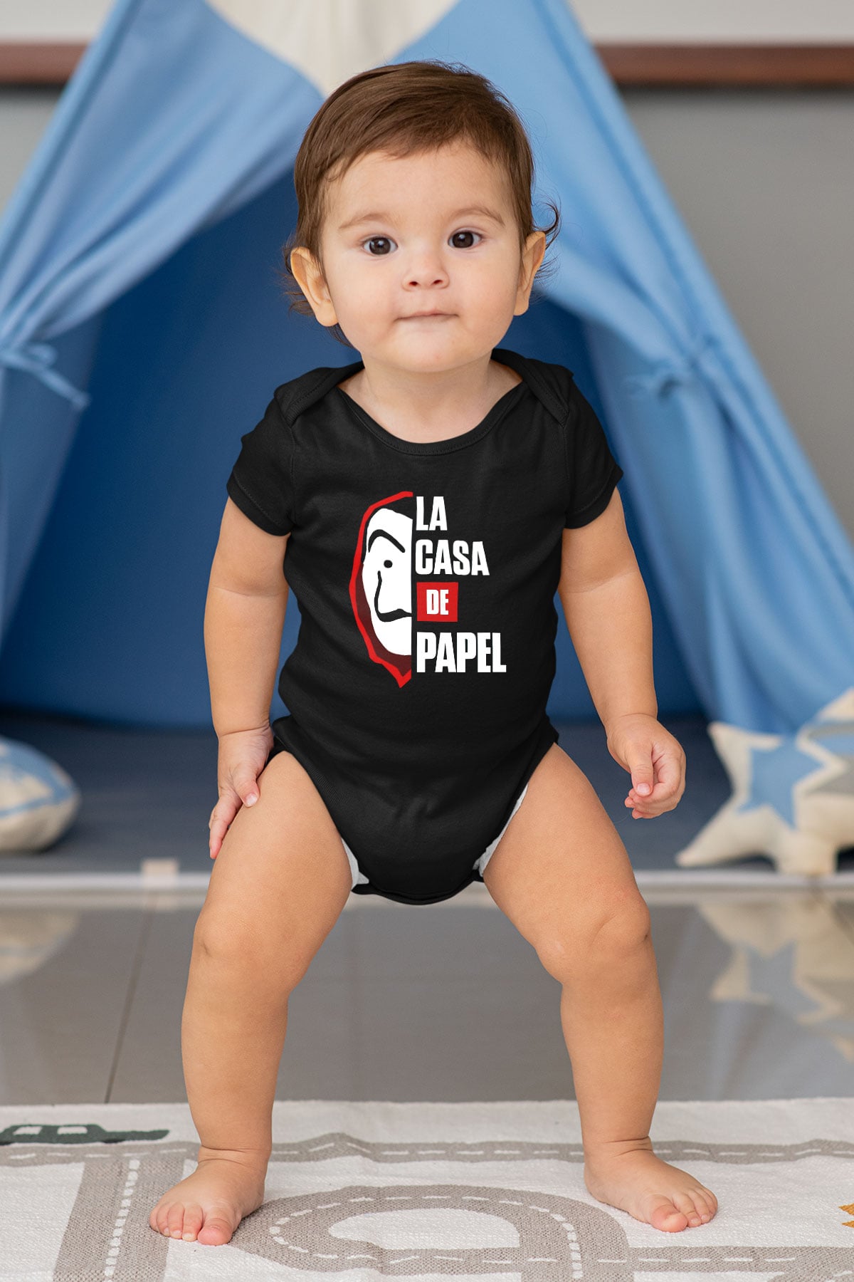 La casa de papel Baskılı Siyah Bebek Body - Zıbın