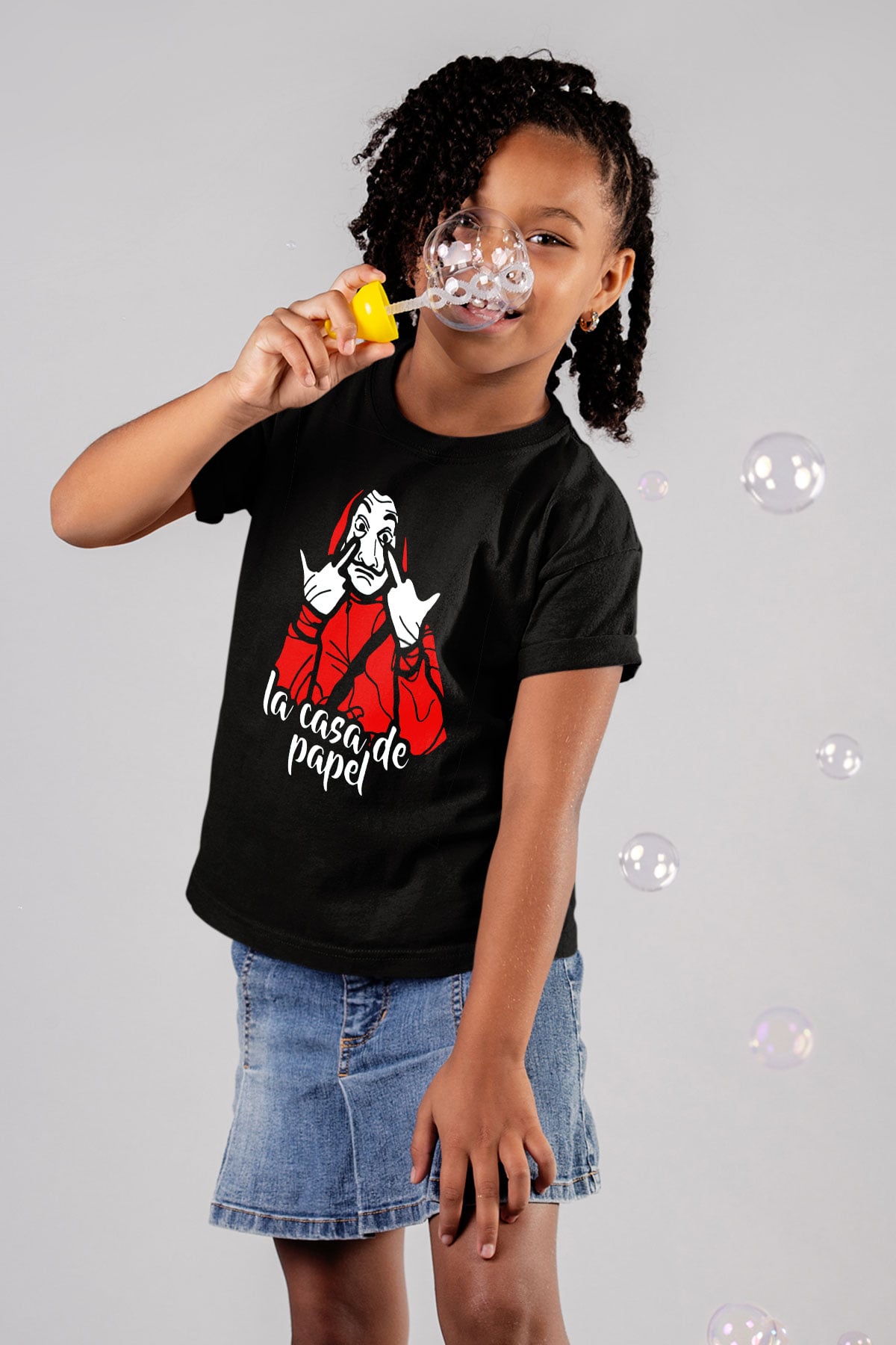 La casa de papel Baskılı Siyah Unisex Çocuk Tişört