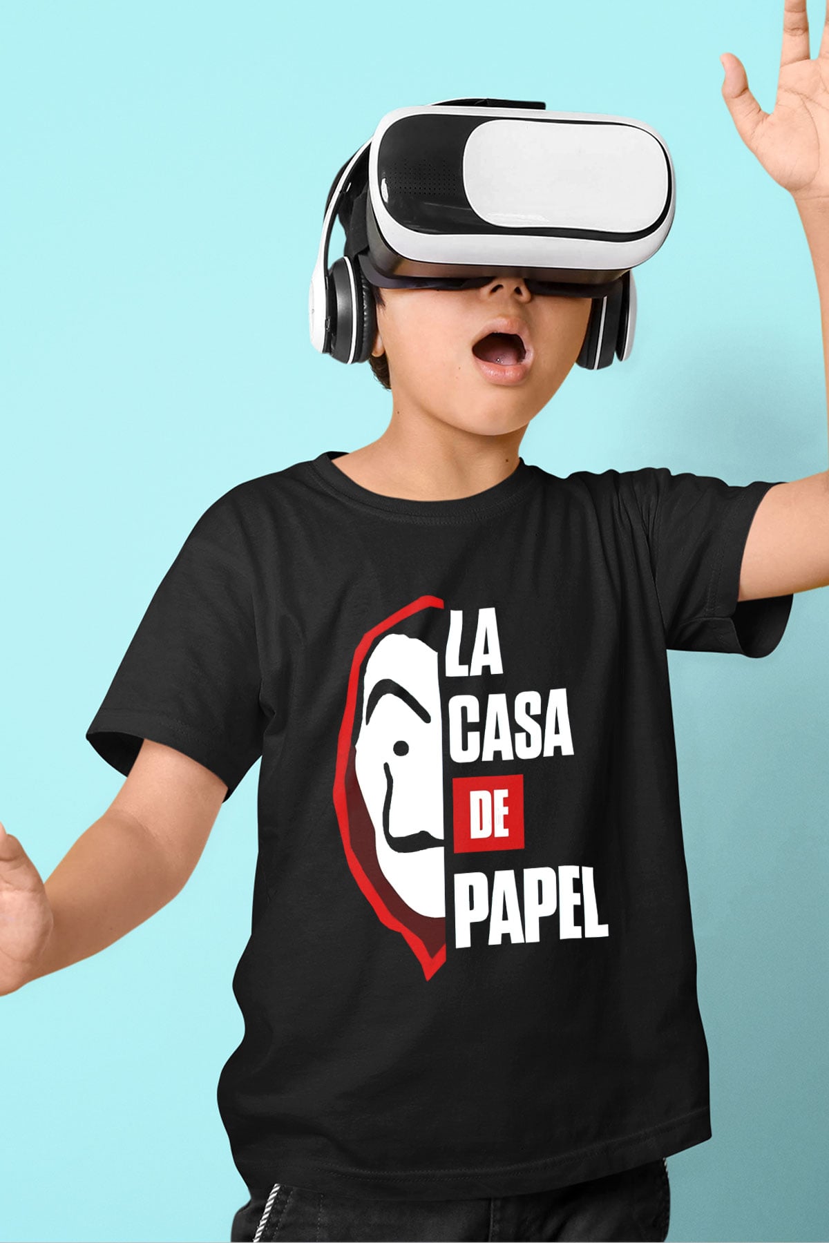 La casa de papel Baskılı Siyah Unisex Çocuk Tişört