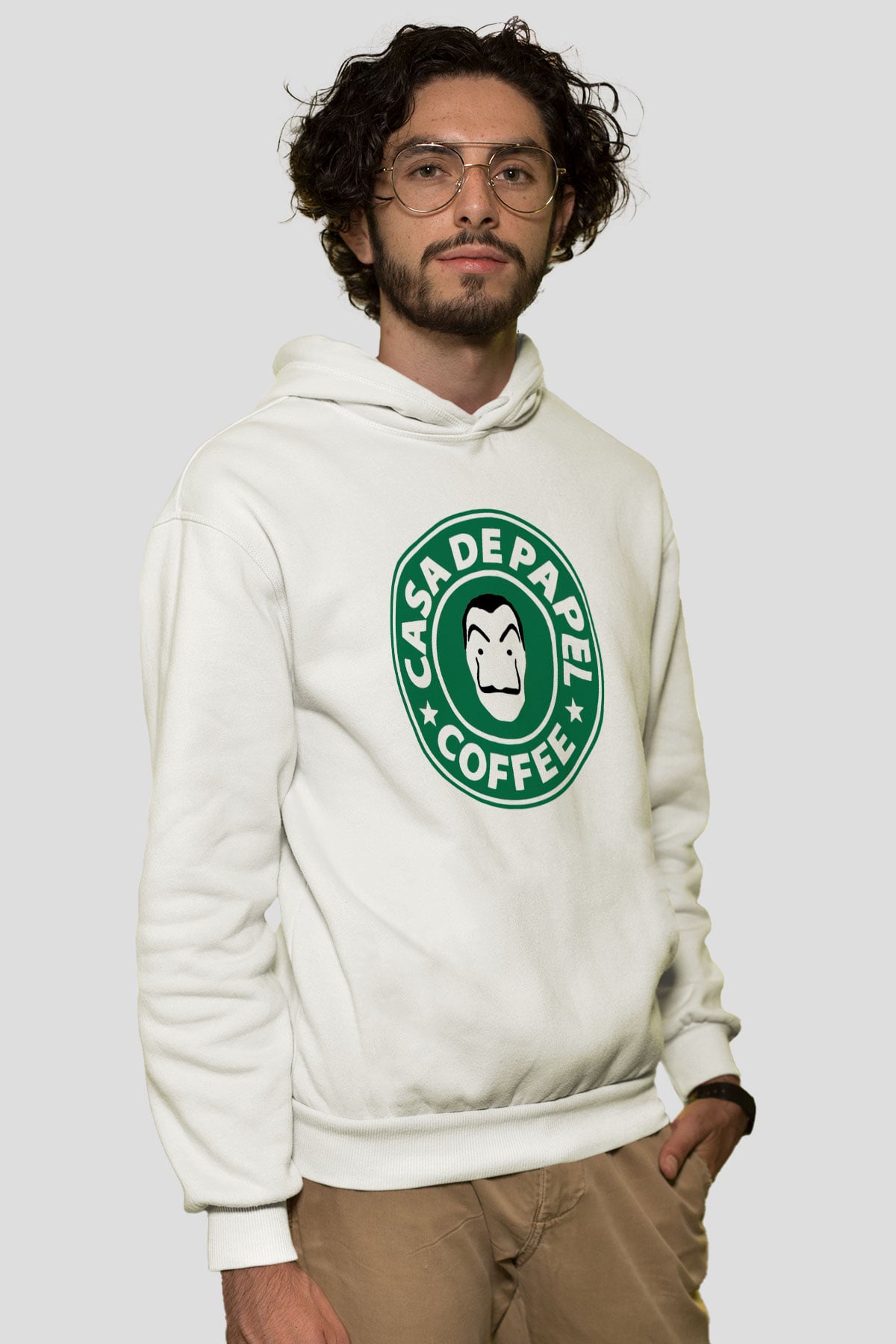 La casa de papel Beyaz Unisex Kapşonlu Sweatshirt
