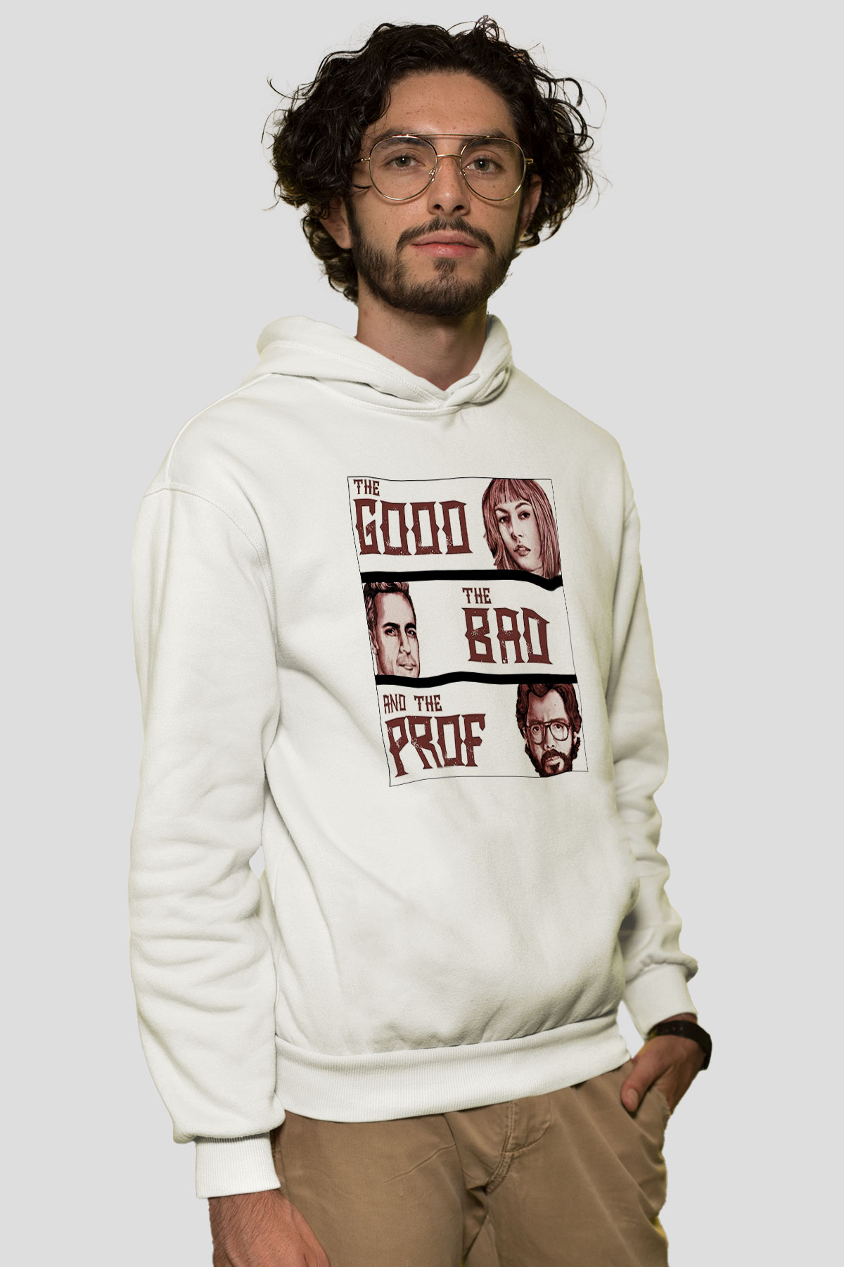 La casa de papel Beyaz Unisex Kapşonlu Sweatshirt