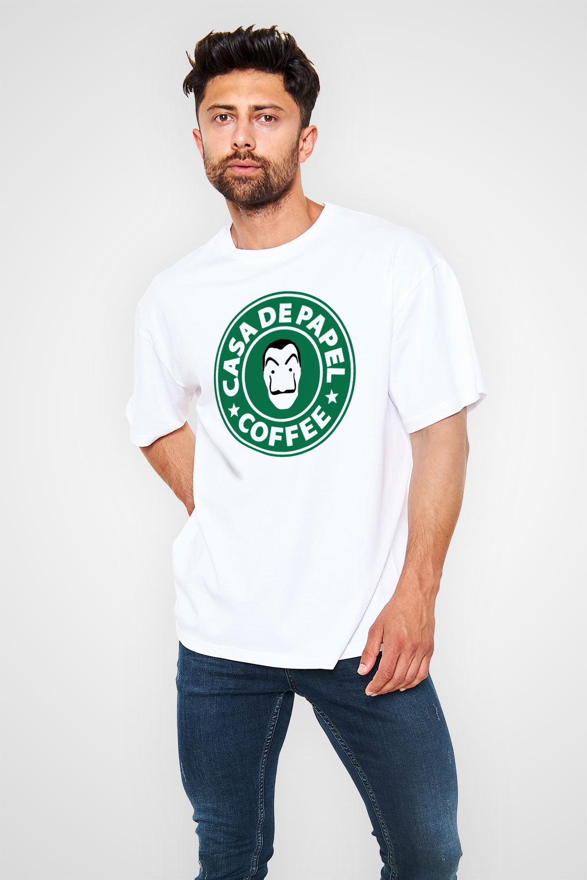 La casa de papel Beyaz Unisex Oversize Tişört T-Shirt