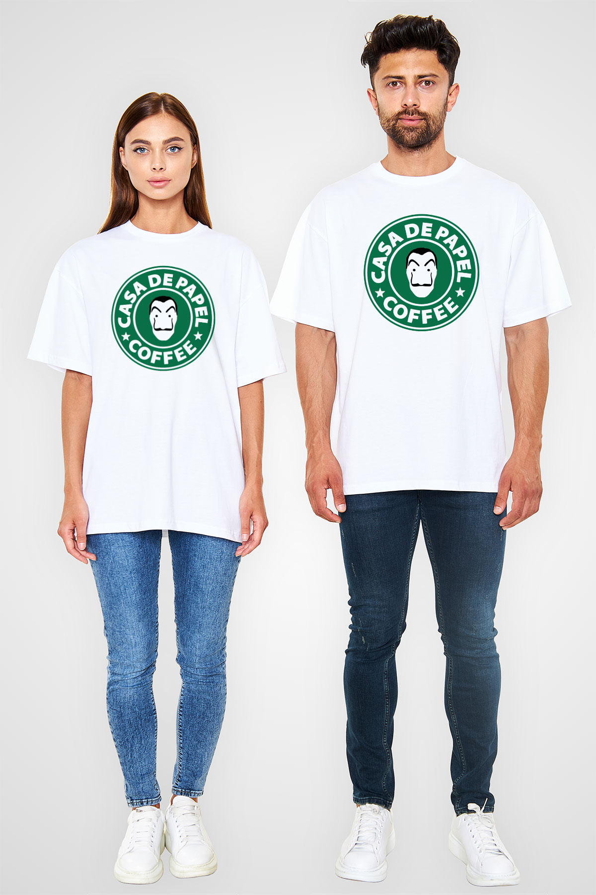La casa de papel Beyaz Unisex Oversize Tişört T-Shirt