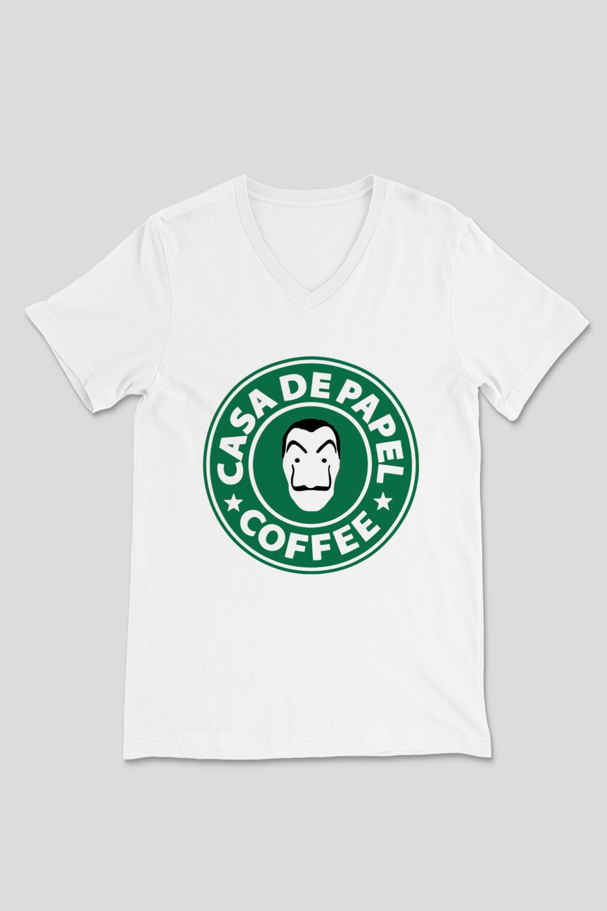 La casa de papel Beyaz Unisex V Yaka Tişört T-Shirt