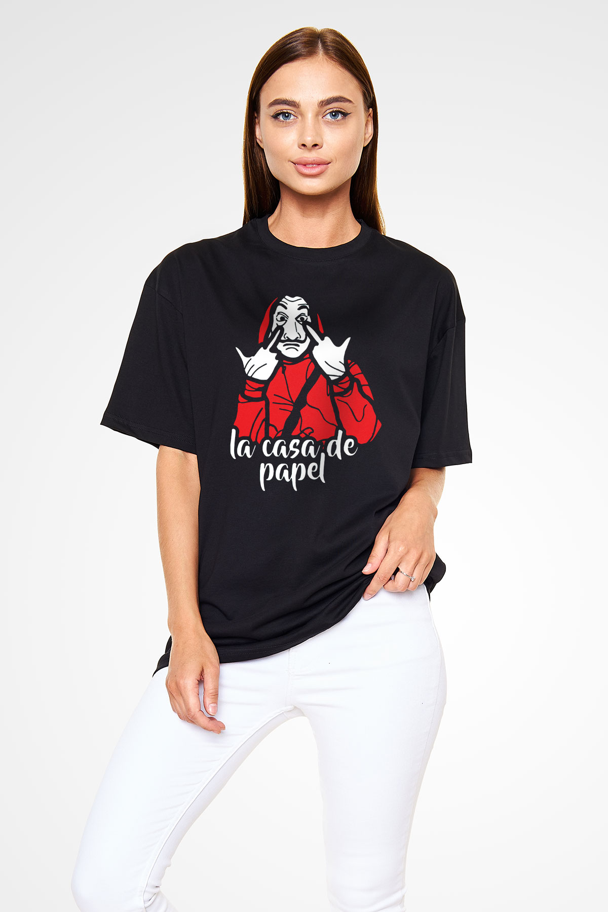 La casa de papel Siyah Unisex Oversize Tişört T-Shirt
