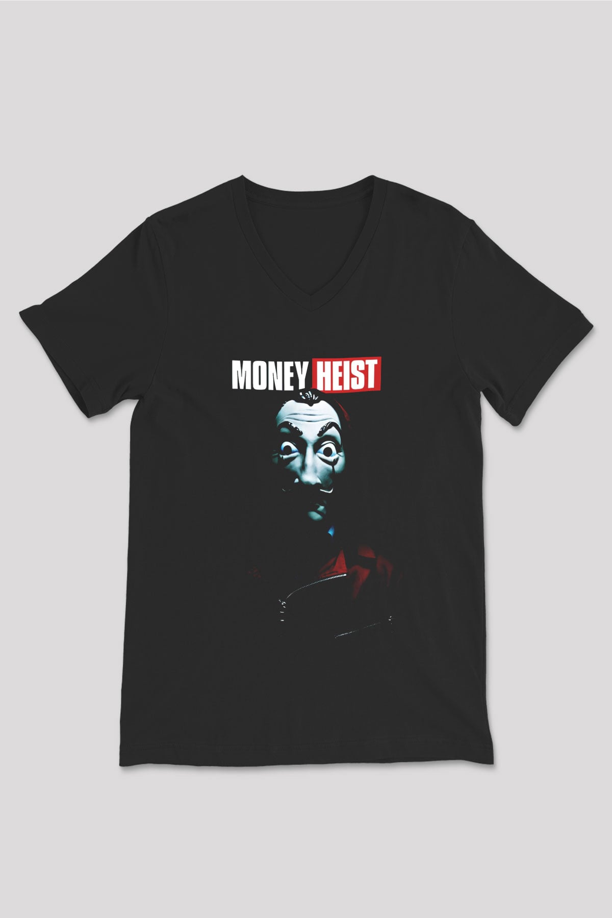 La casa de papel Siyah Unisex V Yaka Tişört