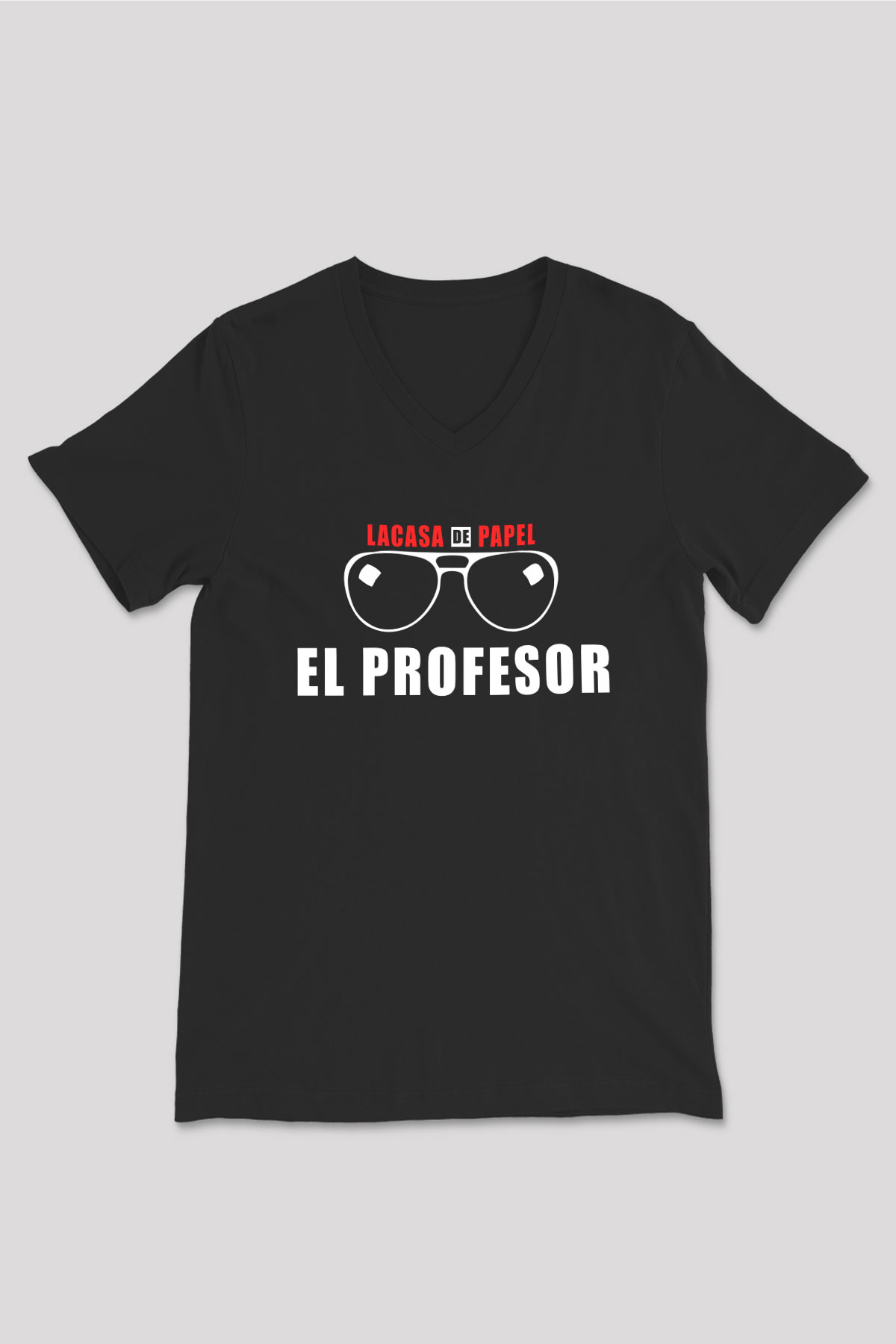 La casa de papel Siyah Unisex V Yaka Tişört T-Shirt