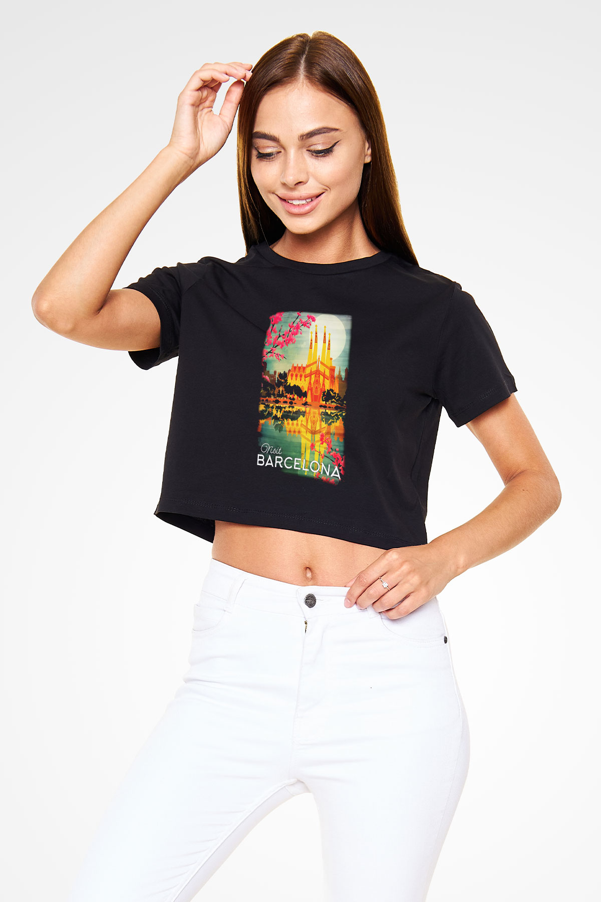 La Sagrada Familia Siyah Crop Top Tişört