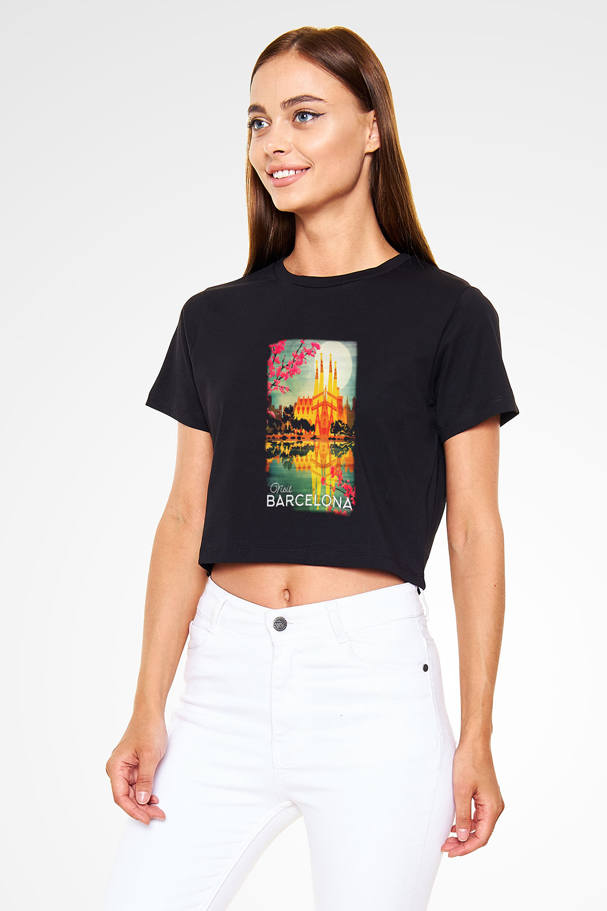 La Sagrada Familia Siyah Crop Top Tişört