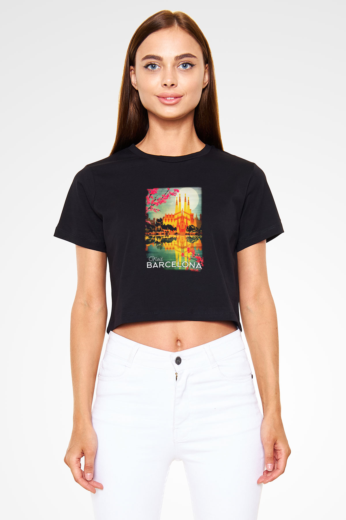 La Sagrada Familia Siyah Crop Top Tişört