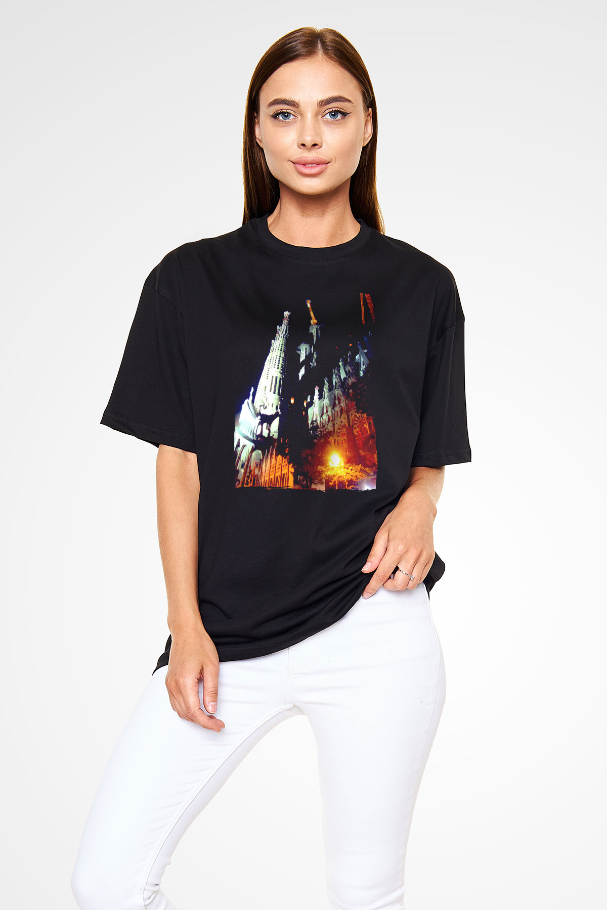 La Sagrada Familia Siyah Oversize Tişört Oversize T-shirt - TişörtFabrikası