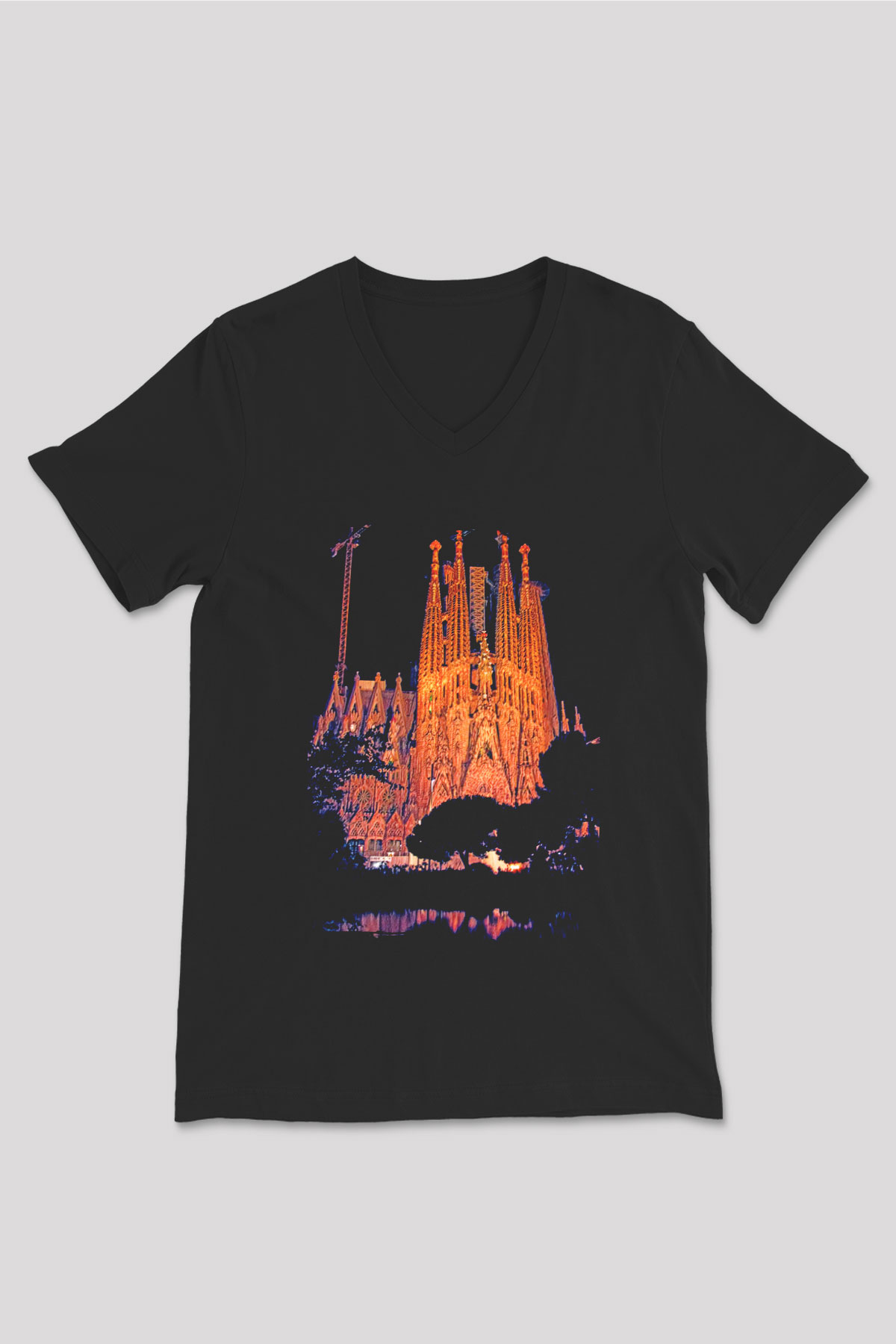 La Sagrada Familia Siyah Unisex V Yaka Tişört