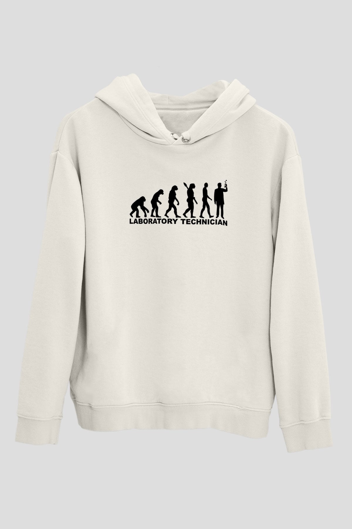 Laborant Evrimi Baskılı Unisex Ekru Hoodie