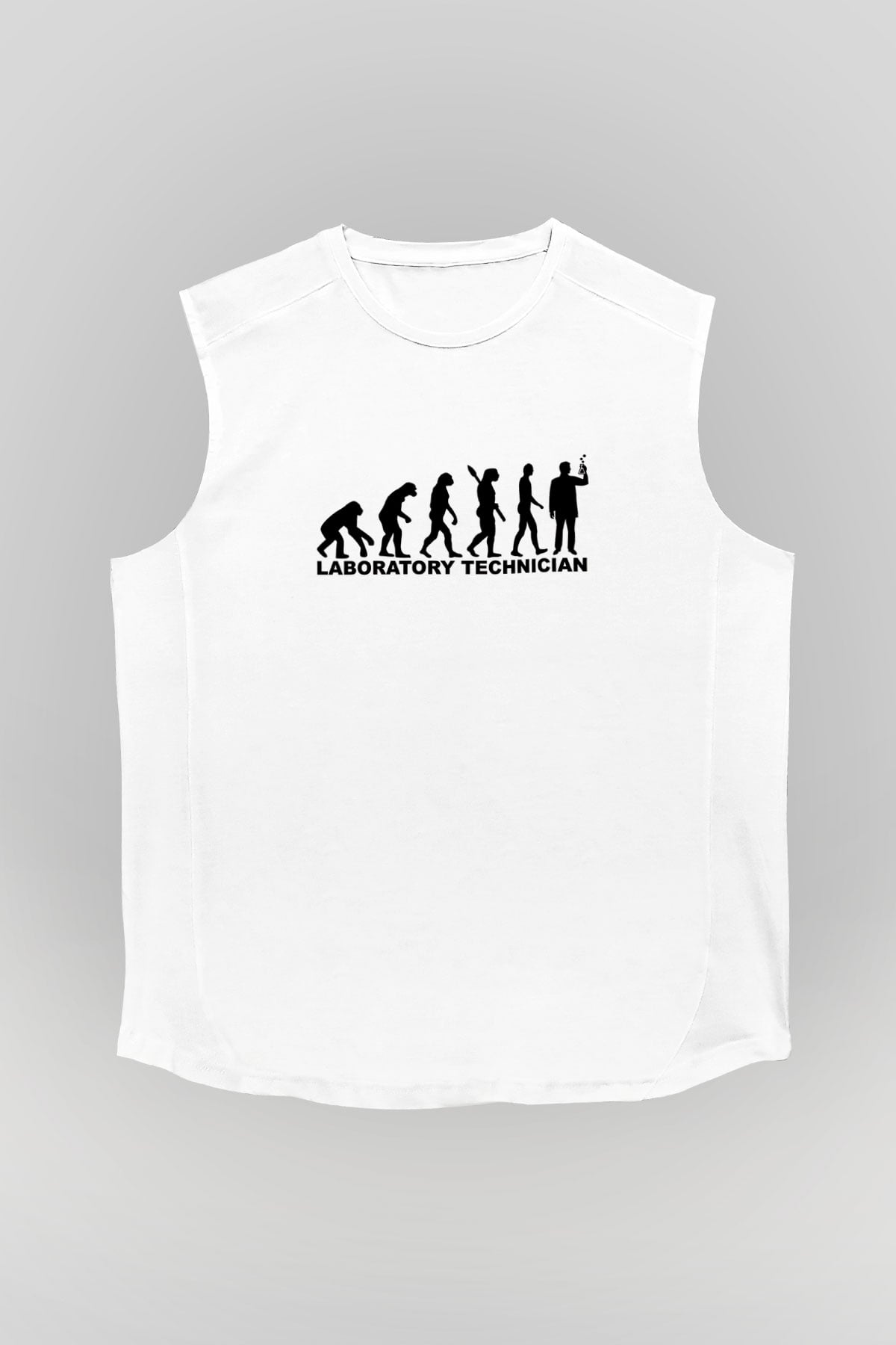 Laborant Evrimi Baskılı Unisex Kolsuz Beyaz Tişört - Tshirt