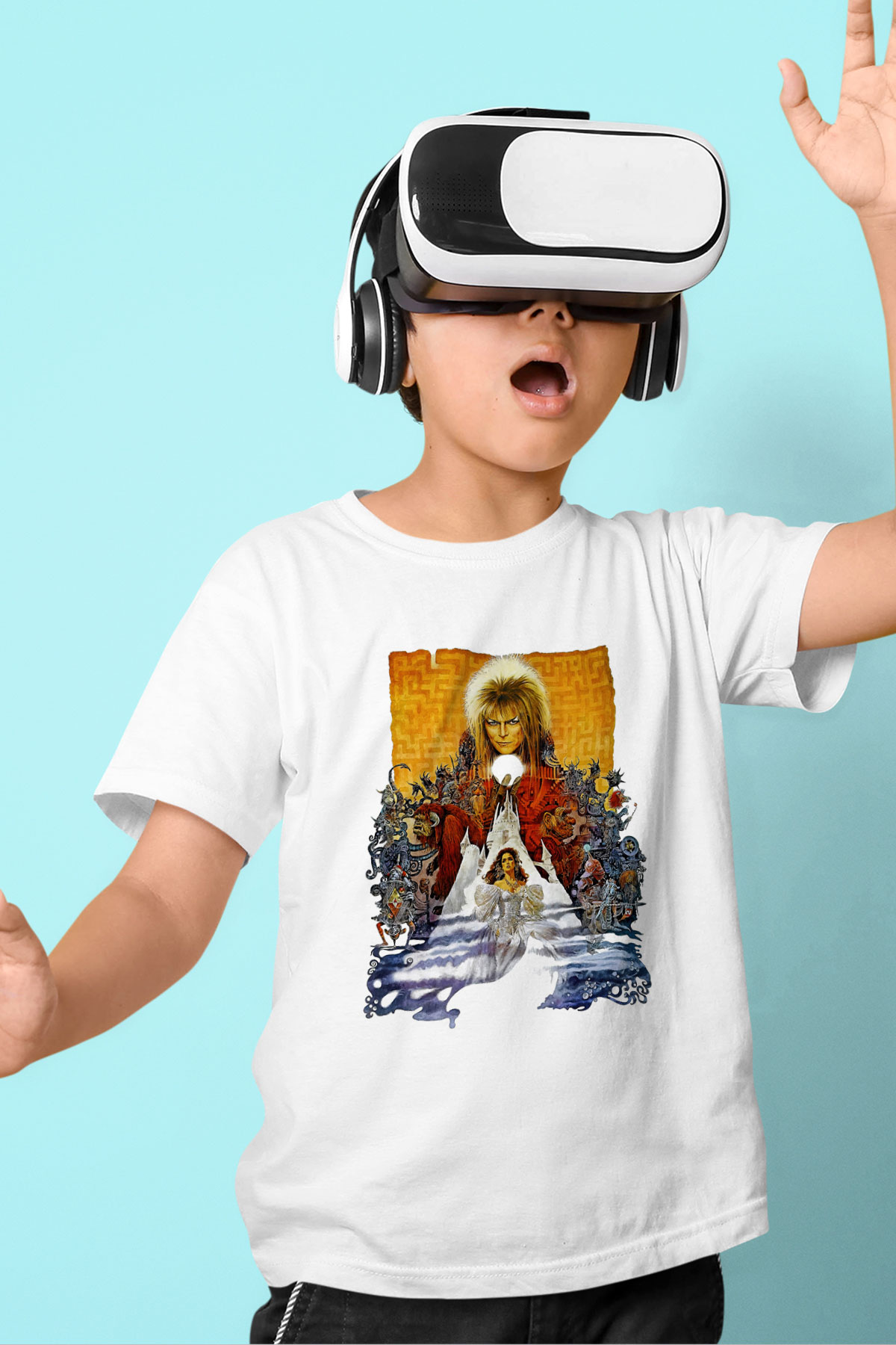 Labyrinth Baskılı Beyaz Unisex Çocuk Tişört