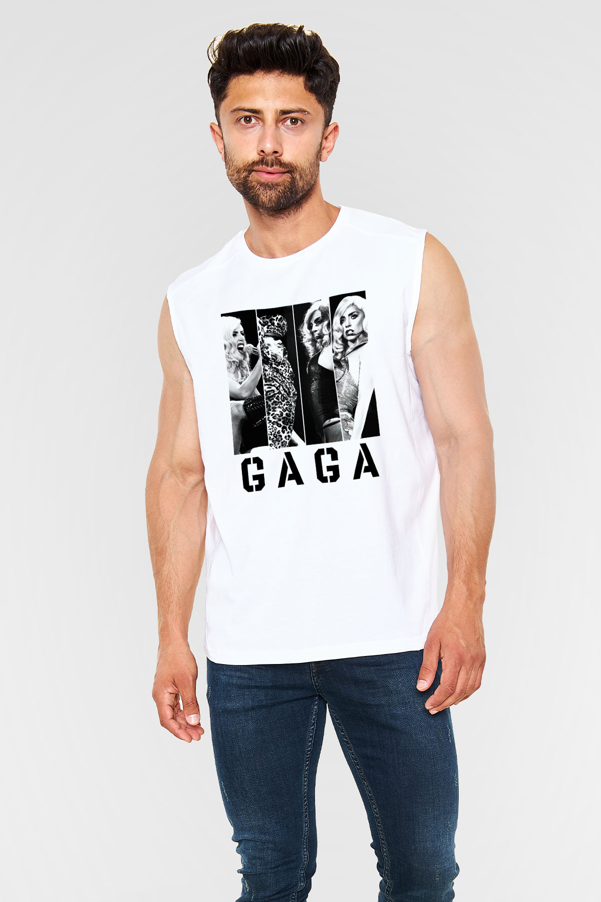 Lady Gaga Beyaz Unisex Kolsuz Tişört