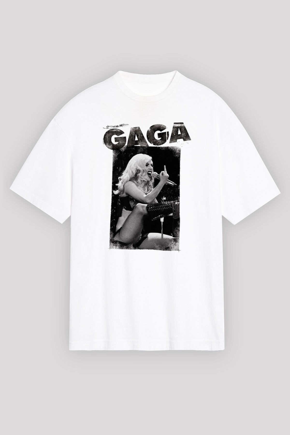 Lady Gaga Beyaz Unisex Oversize Tişört T-Shirt