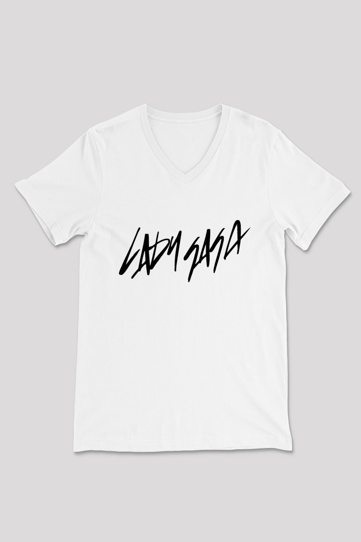 Lady Gaga Beyaz Unisex V Yaka Tişört T-Shirt