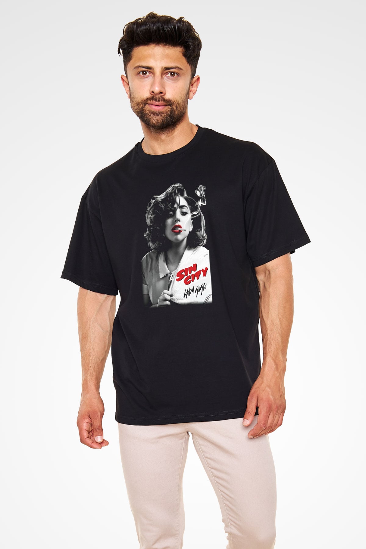 Lady Gaga Siyah Unisex Oversize Tişört T-Shirt