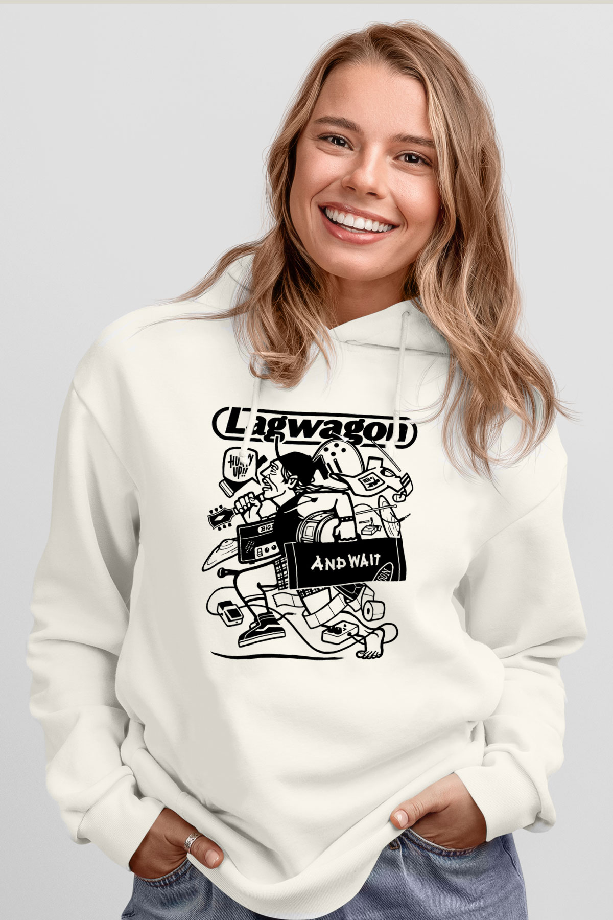 Lagwagon Baskılı Beyaz Unisex Kapüşonlu Sweatshirt