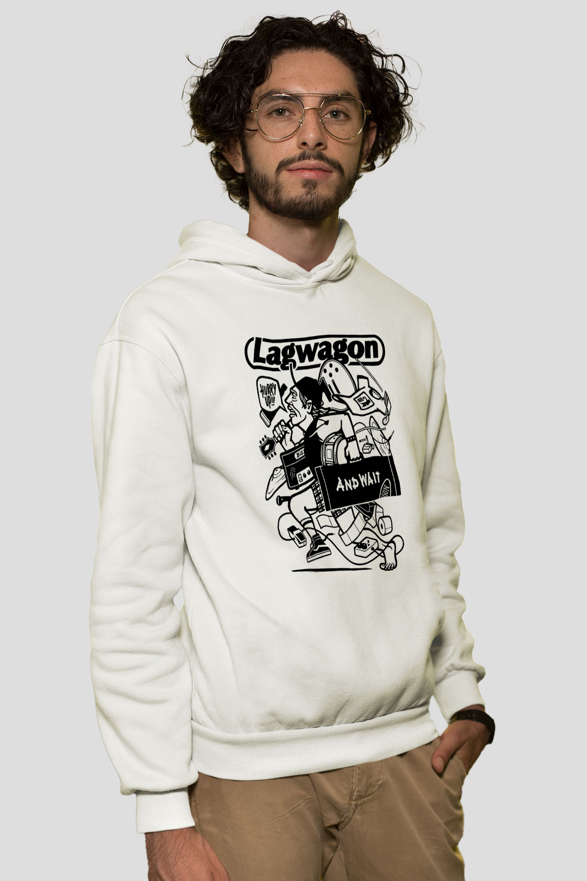 Lagwagon Baskılı Beyaz Unisex Kapüşonlu Sweatshirt