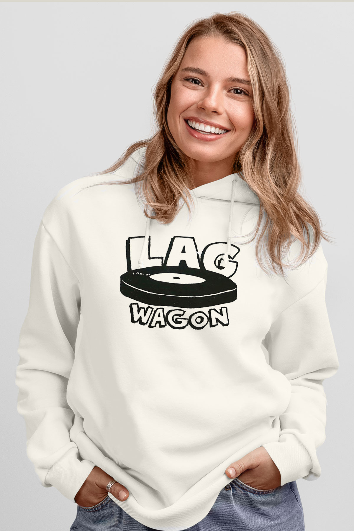Lagwagon Baskılı Beyaz Unisex Kapüşonlu Sweatshirt