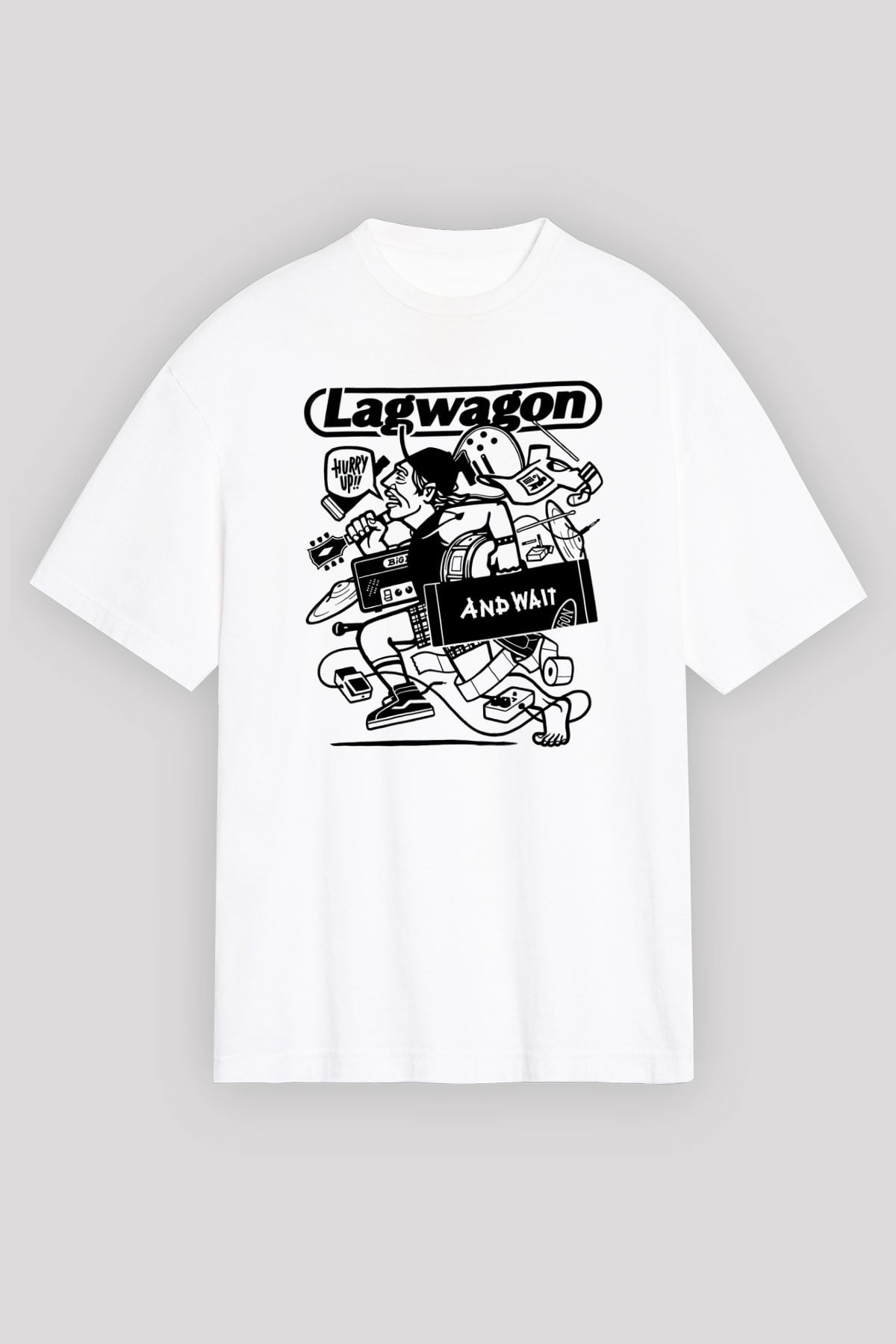 Lagwagon Baskılı Beyaz Unisex Oversize Tişört - Tshirt