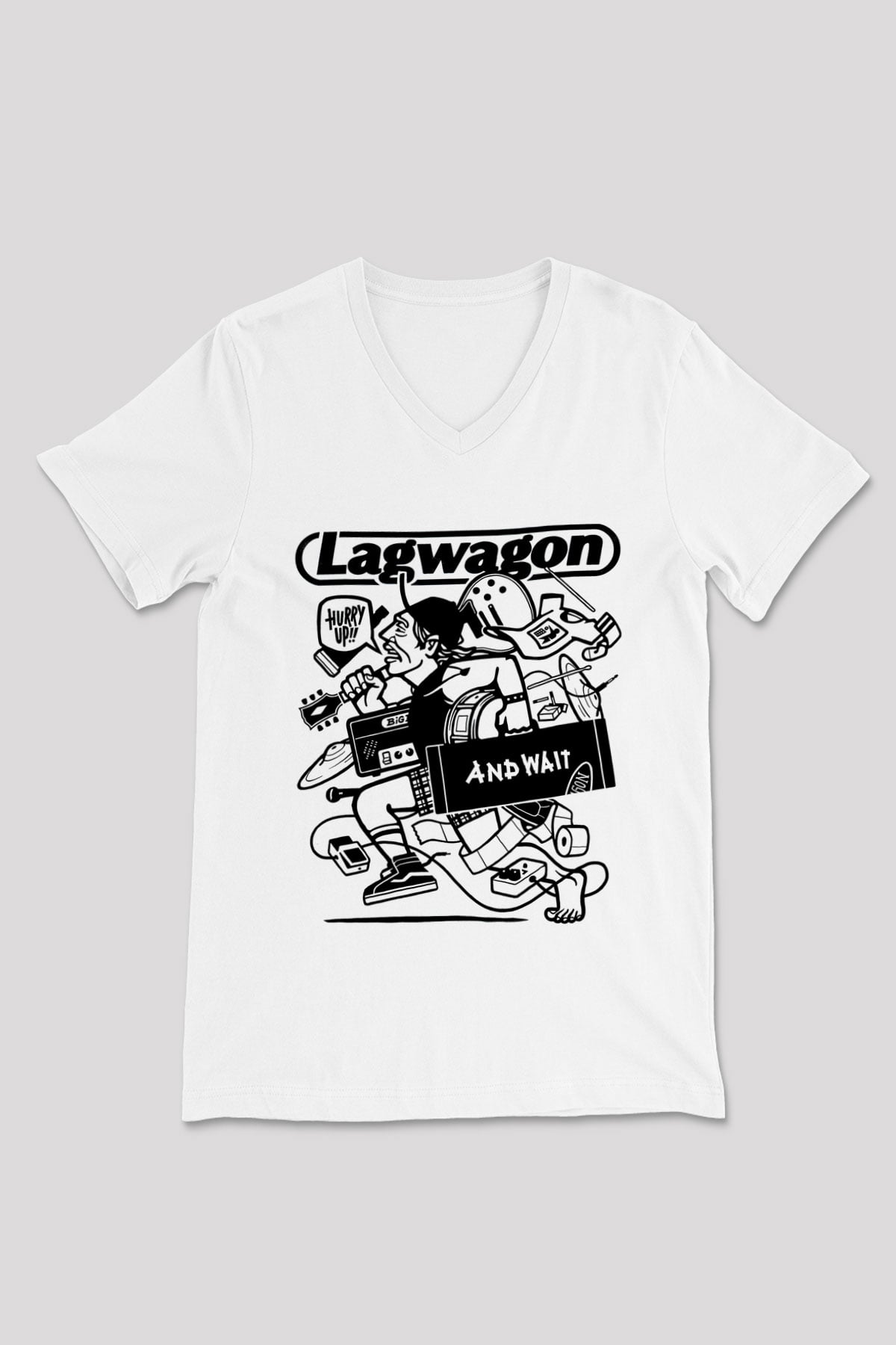 Lagwagon Baskılı Beyaz Unisex V Yaka Tişört - Tshirt